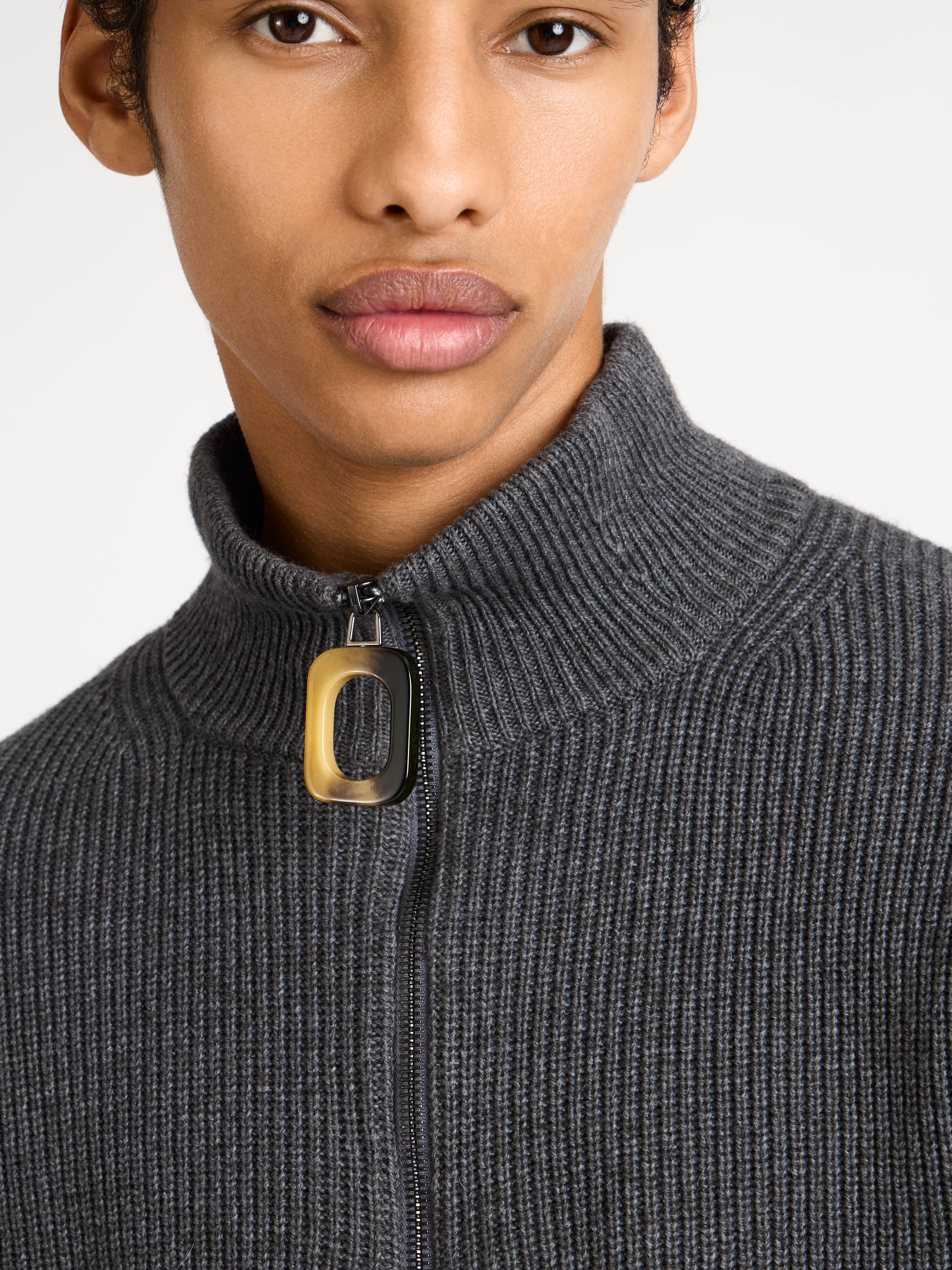 F/W1992 Y’s - Shoulder-Zip Knit Sweater MENS HALF ZIP JUMPER IN STEEL in STEEL KW1481YN0455925XS | JW