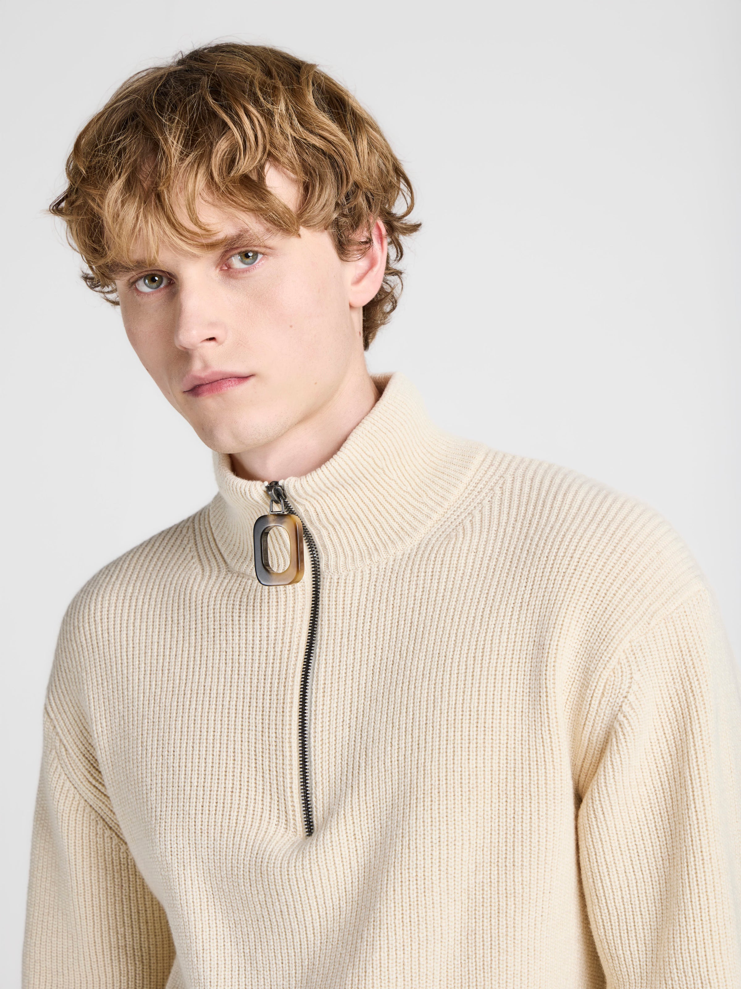 MENS HALF ZIP JUMPER IN IVORY