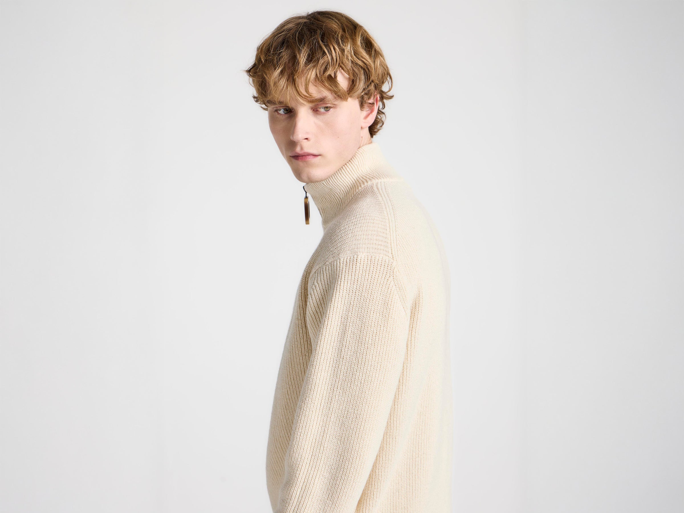 MENS HALF ZIP JUMPER IN IVORY