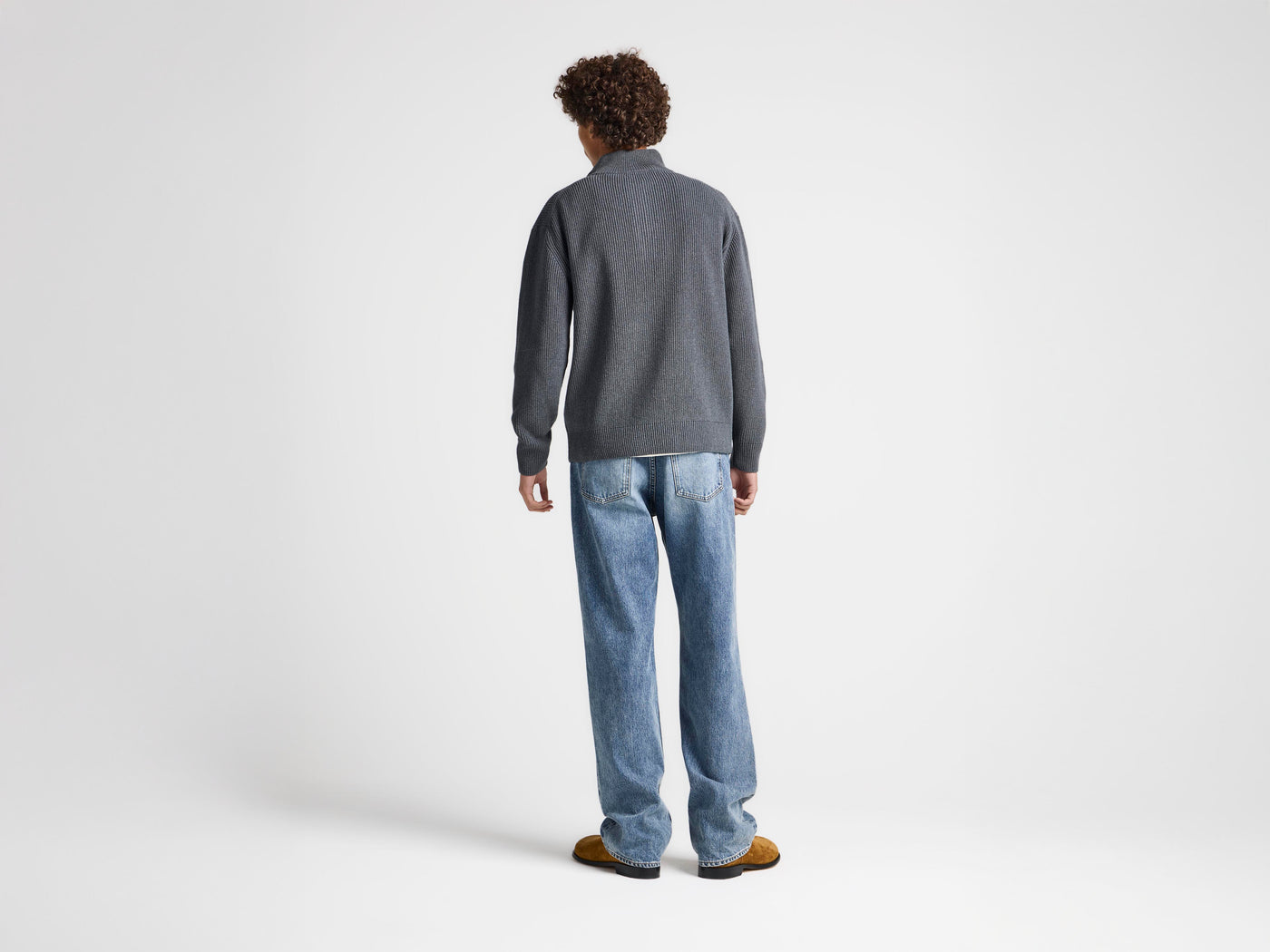 MENS HALF ZIP JUMPER IN STEEL