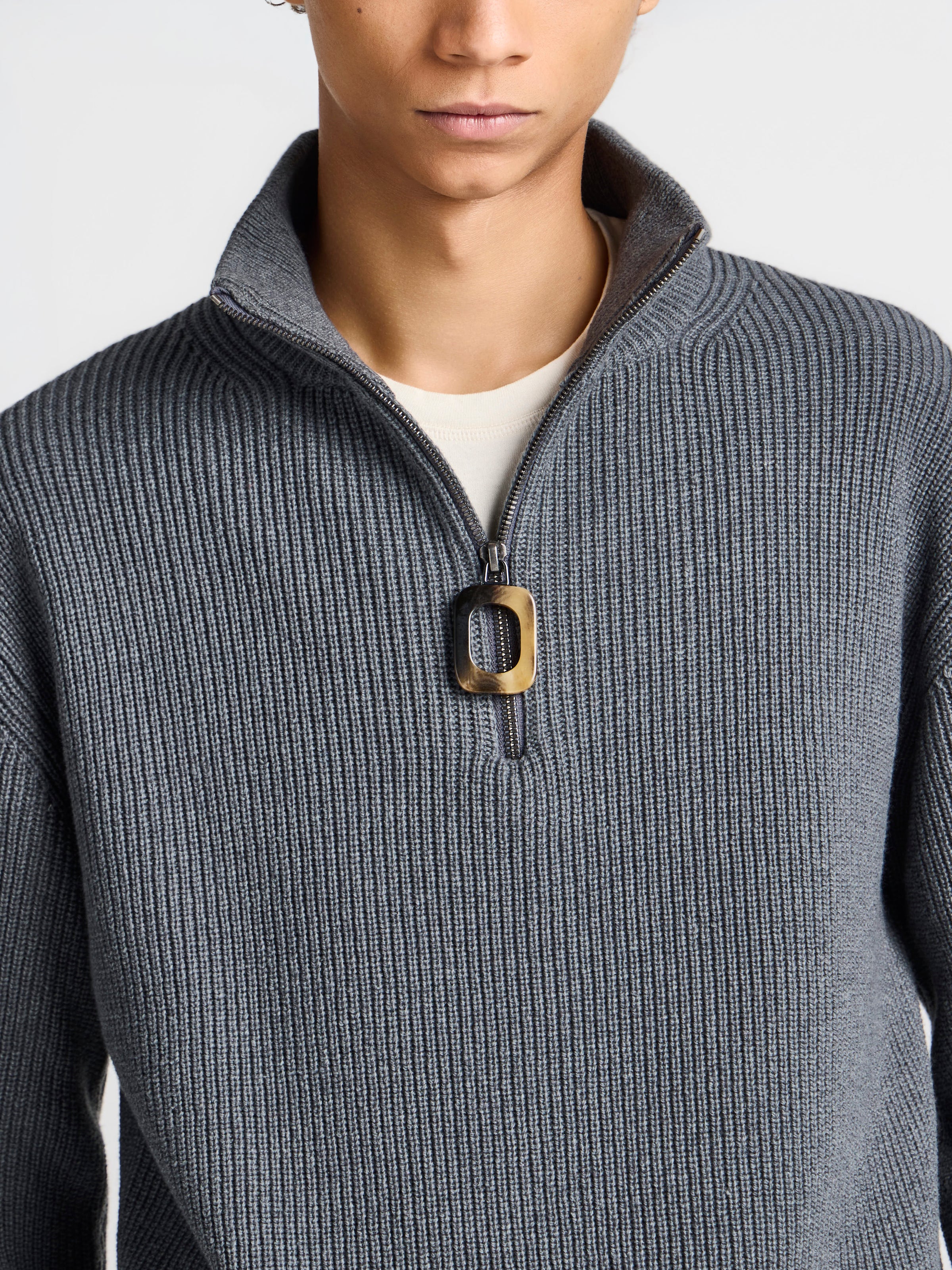 MENS HALF ZIP JUMPER IN STEEL