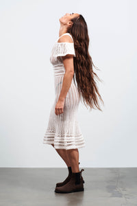 shoulder ruffle crochet dress white Creative 1