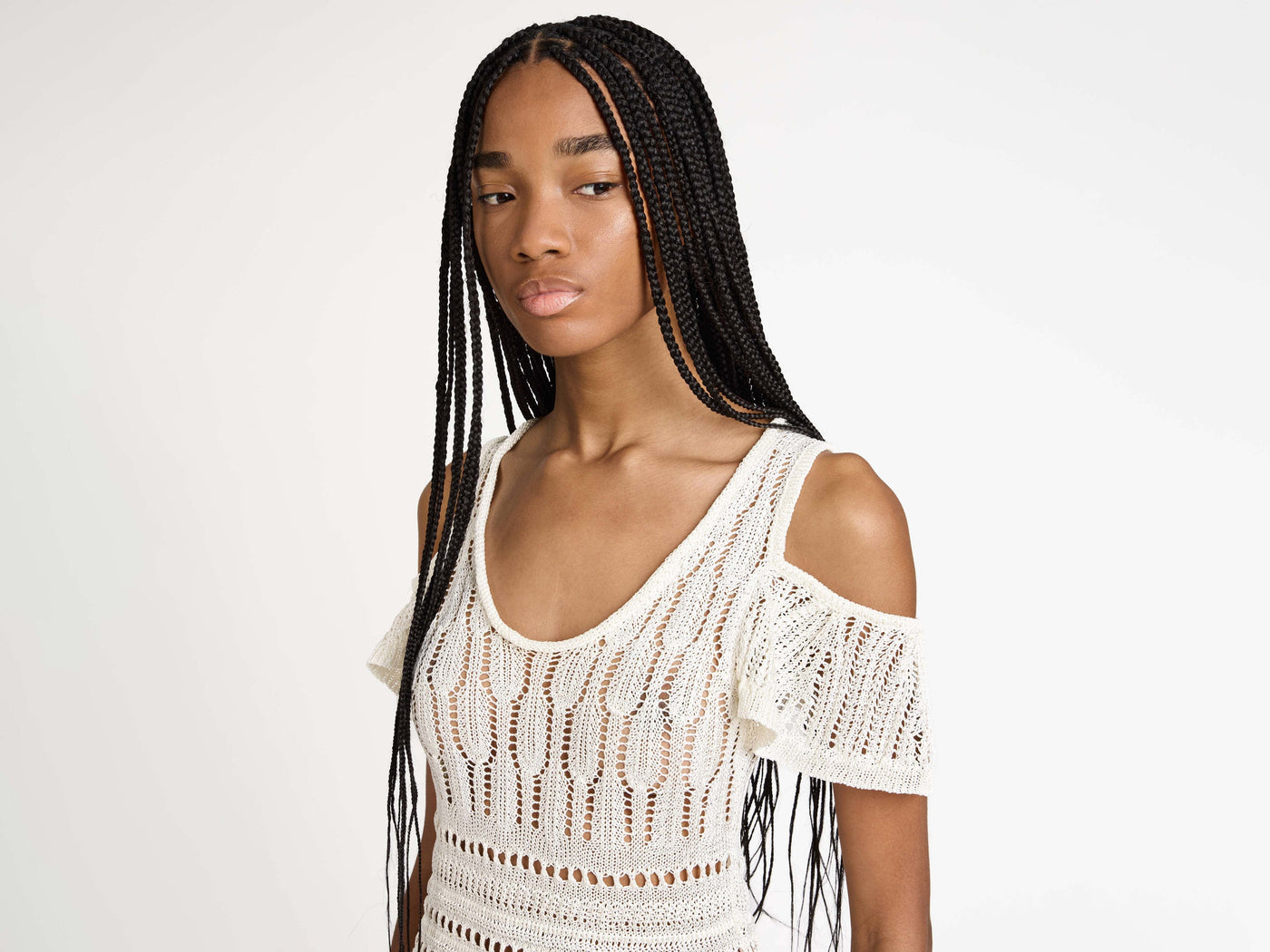 jw anderson crochet dress WOMENS SNOWDROP DETAIL CROCHET DRESS IN BLACK in BLACK KW1572YN0536999M