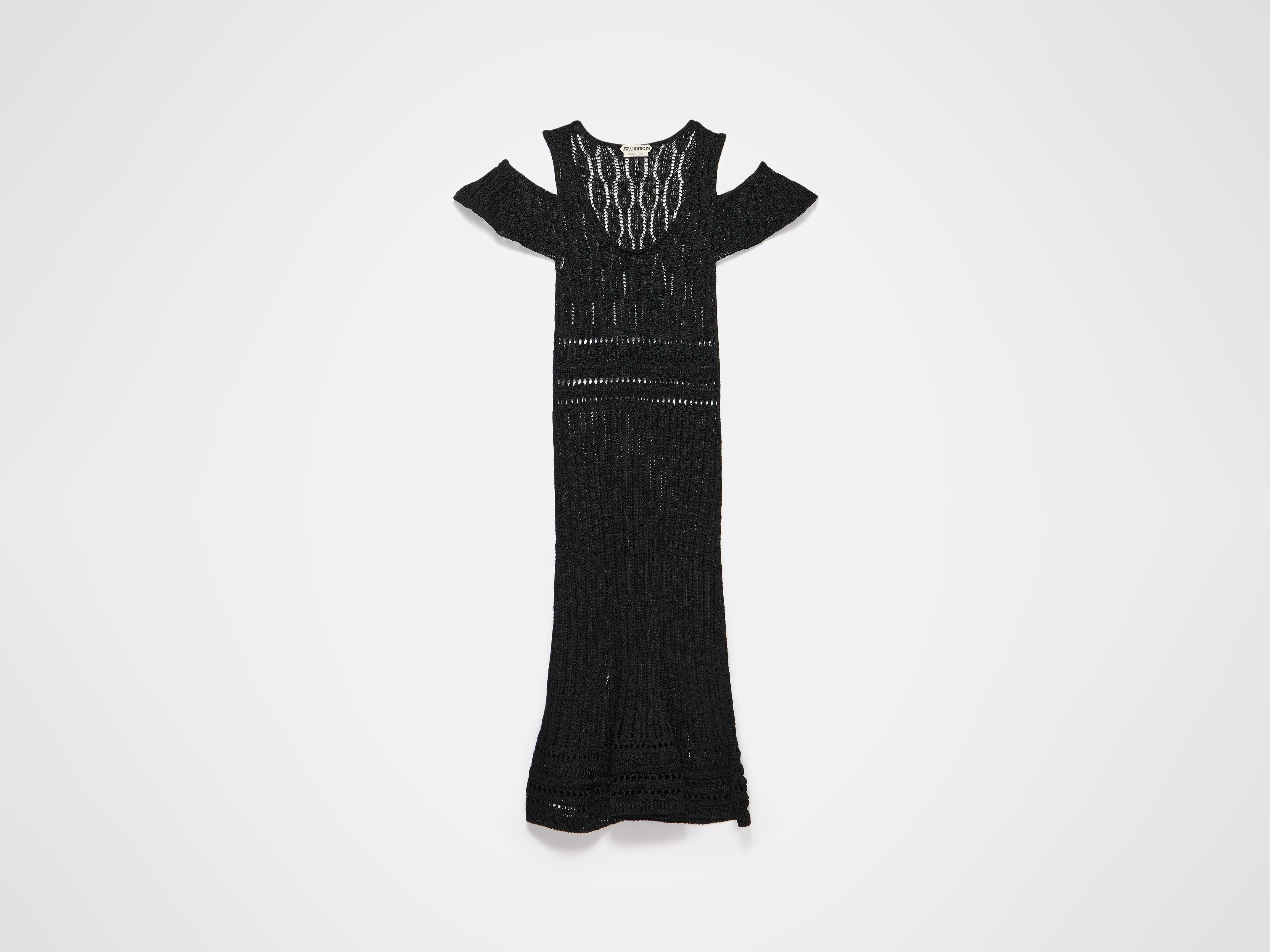 WOMENS SHOULDER RUFFLE CROCHET DRESS IN BLACK in BLACK KW1483YN0489999XS |  JW Anderson NZ