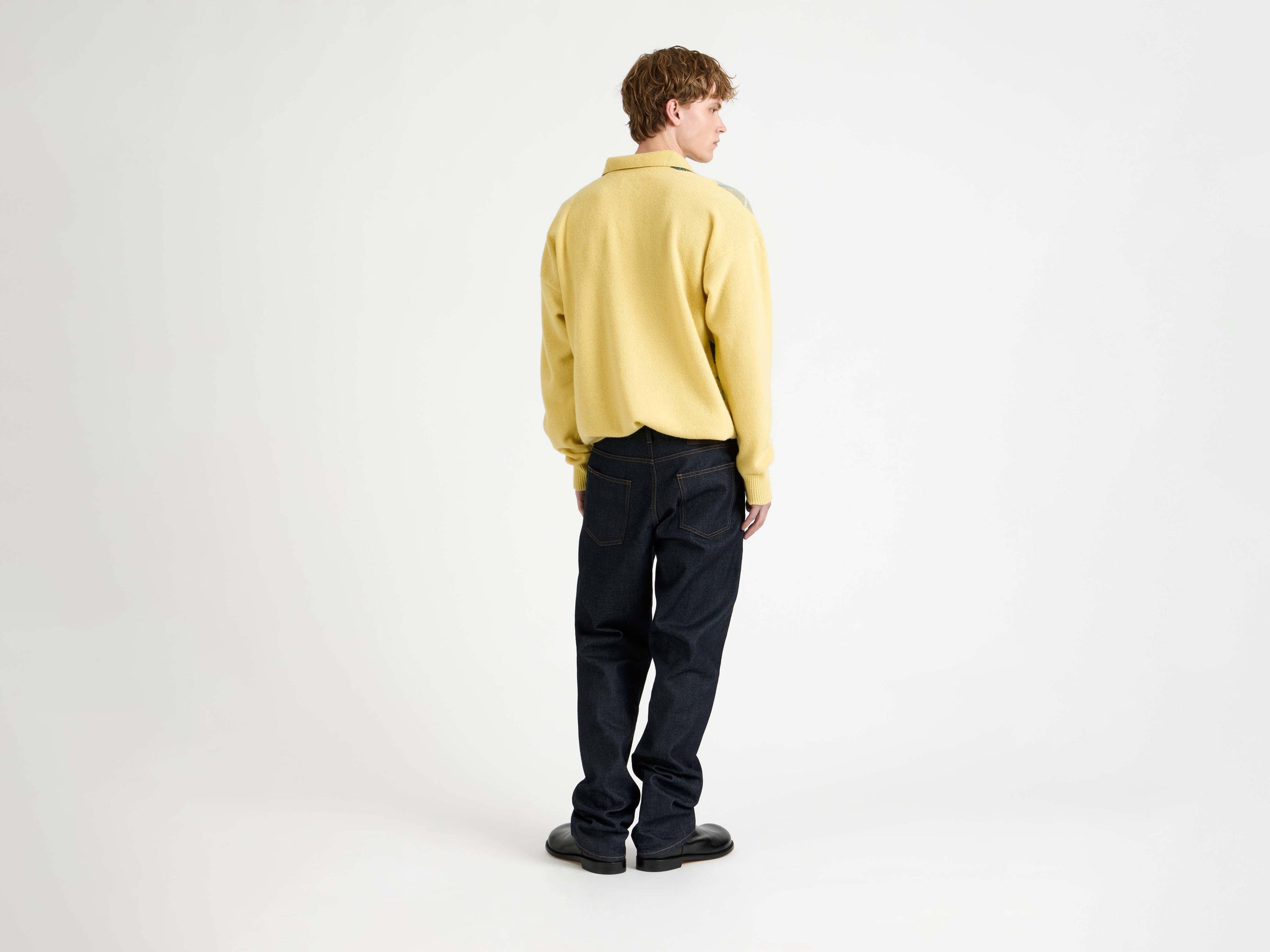 MENS JW ANDERSON X PRINGLE ARGYLE POLO TOP IN SOFT YELLOW