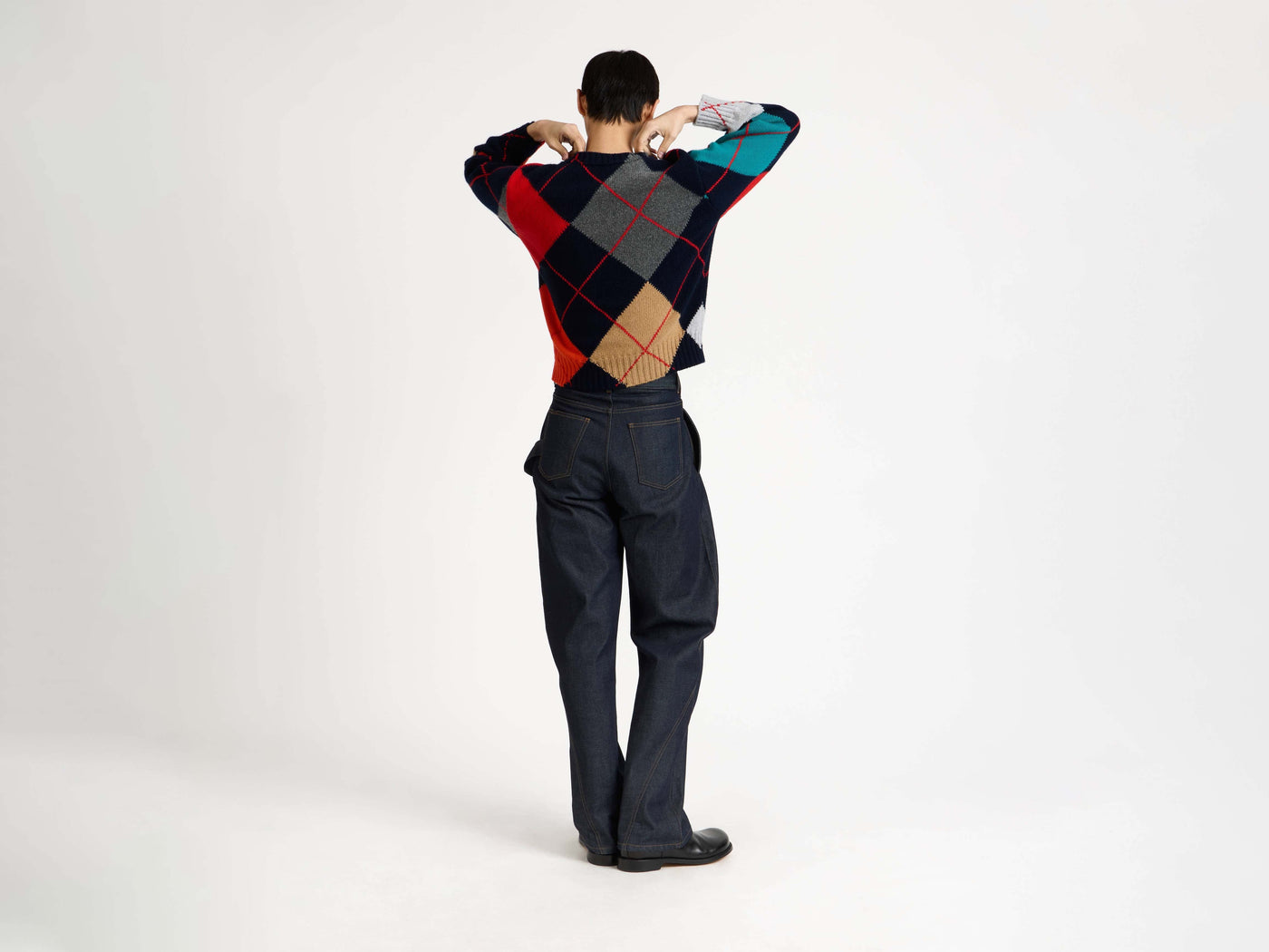 jwa x pringle crew neck jumper navy 1 Model Back 3