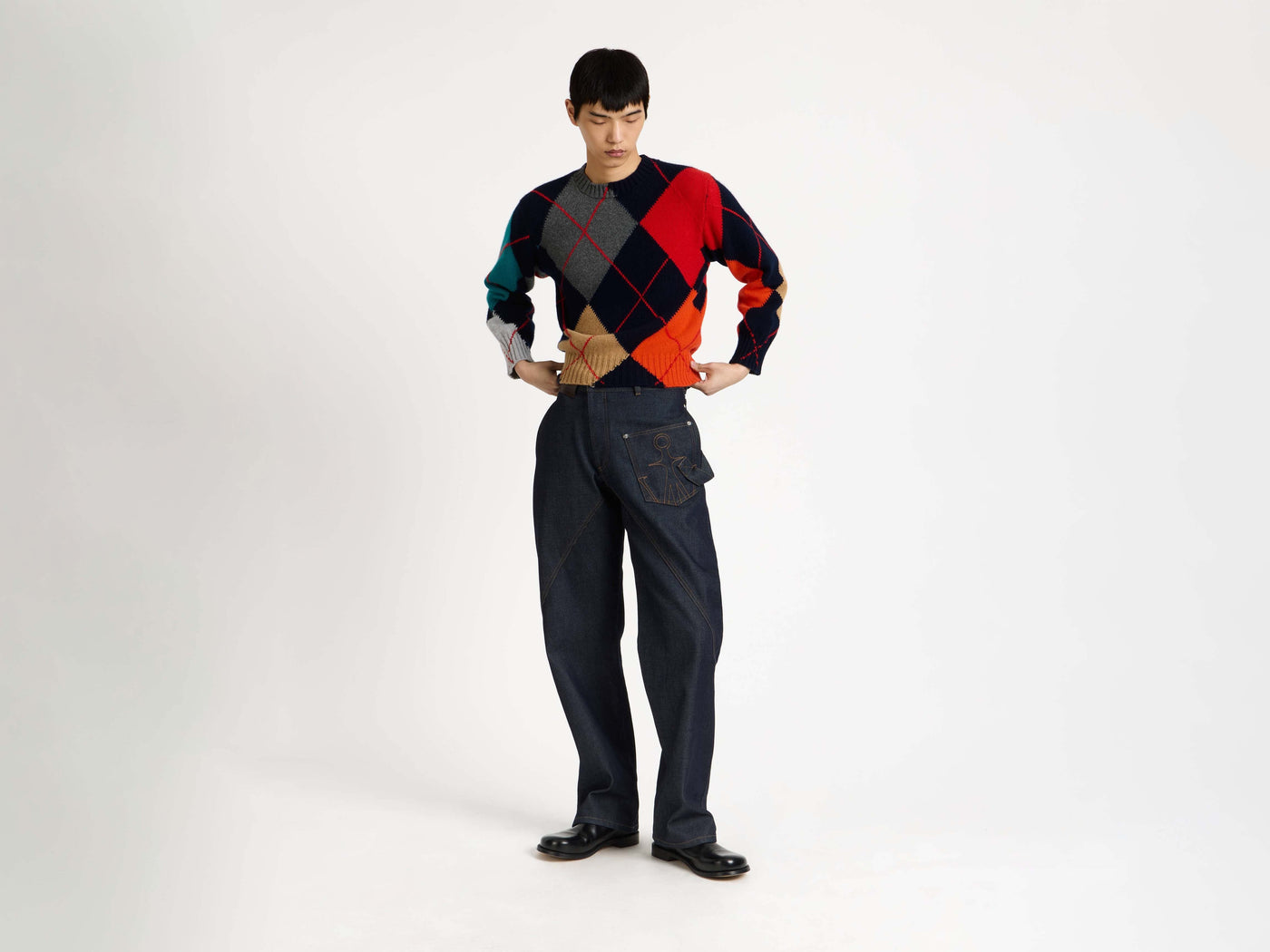 jwa x pringle crew neck jumper navy 1 Model Front 8