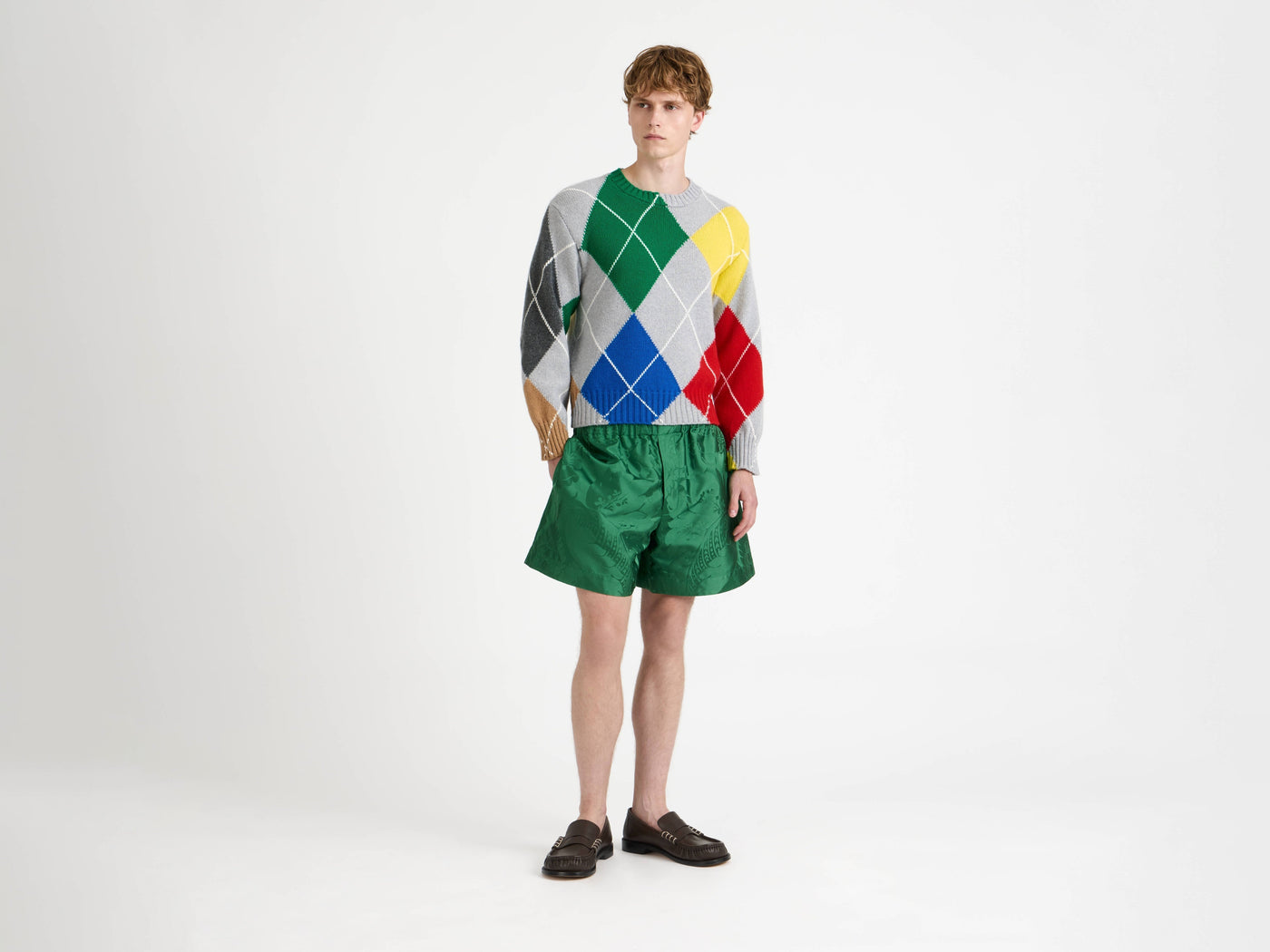 jwa x pringle crew neck jumper mid grey melange 1 Model Front 6