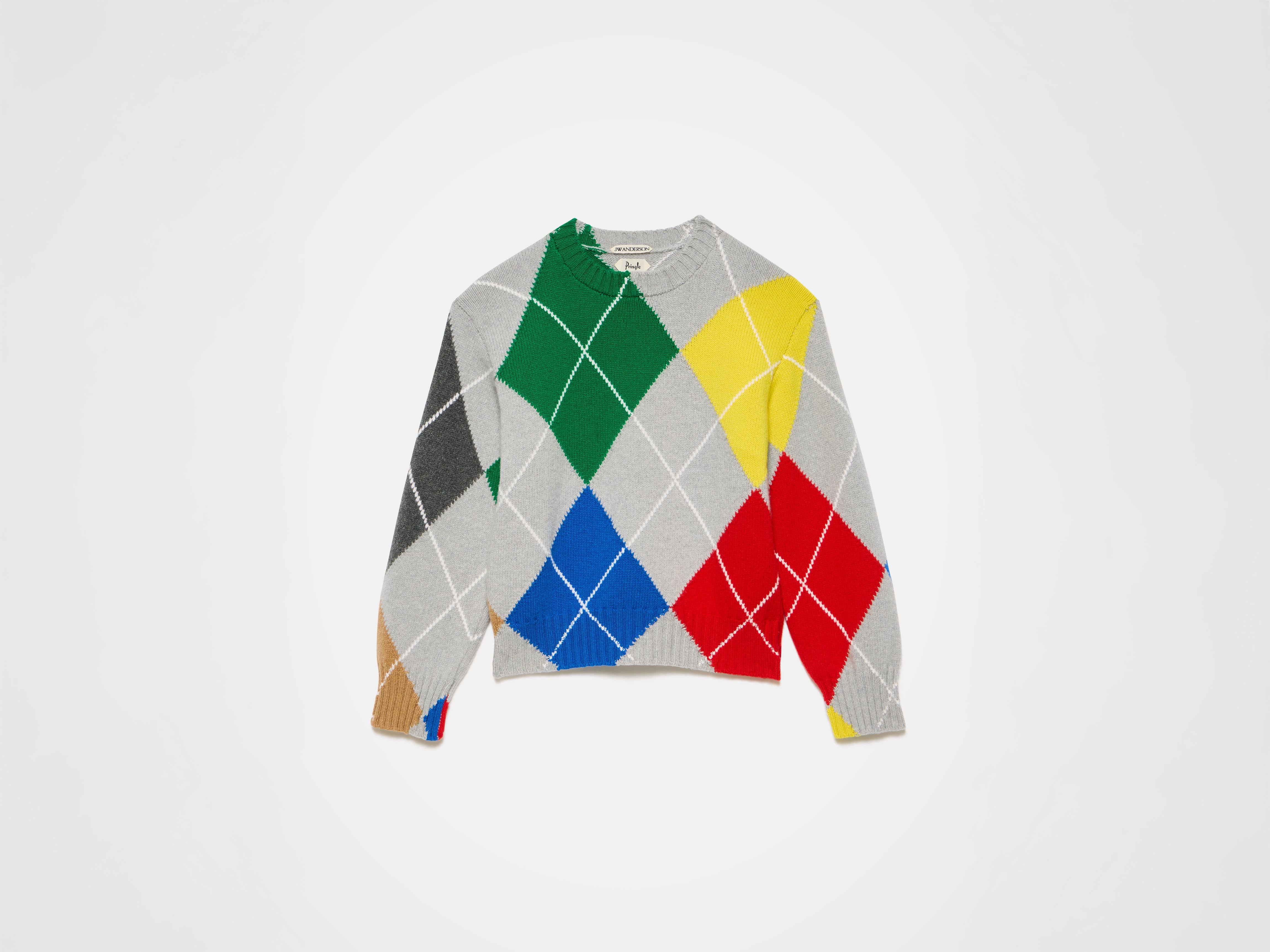 MENS JW ANDERSON X PRINGLE ARGYLE CREWNECK JUMPER IN MID GREY