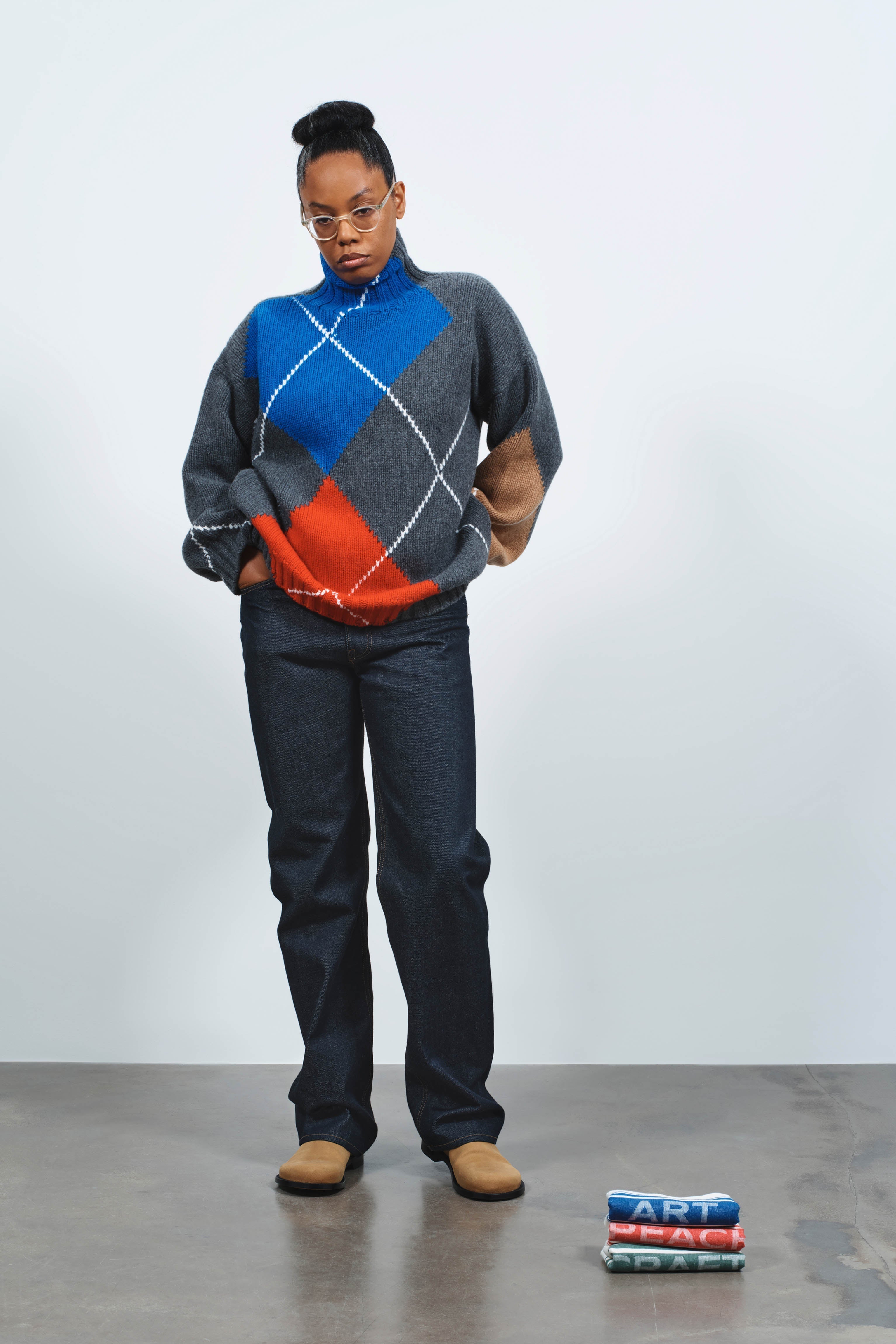シャーリーテンプル　ポシェット WOMENS JW ANDERSON X PRINGLE TURTLE-NECK ARGYLE JUMPER IN CHARCOAL
