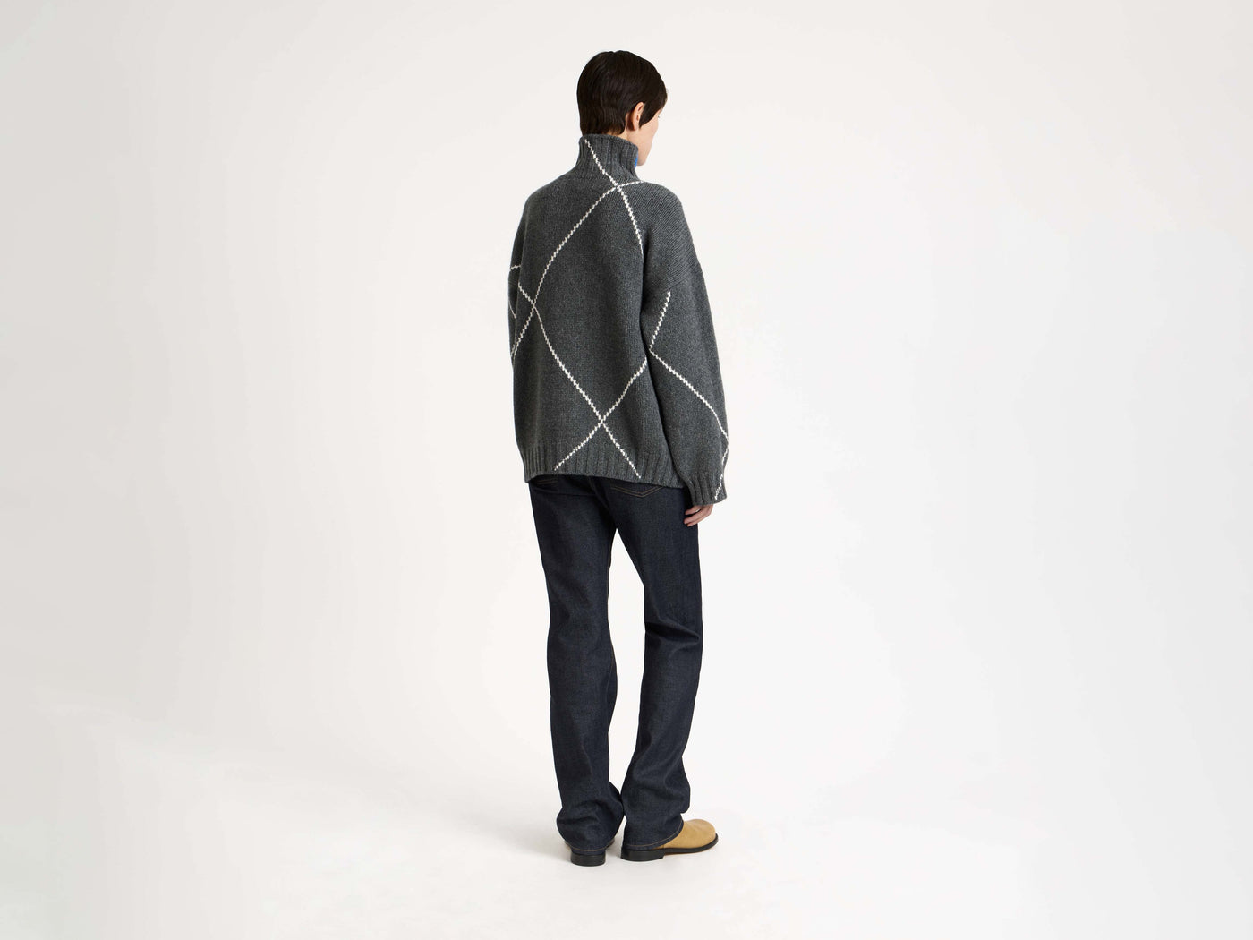 jwa x pringle turtle neck jumper charcoal melange Model Back 3