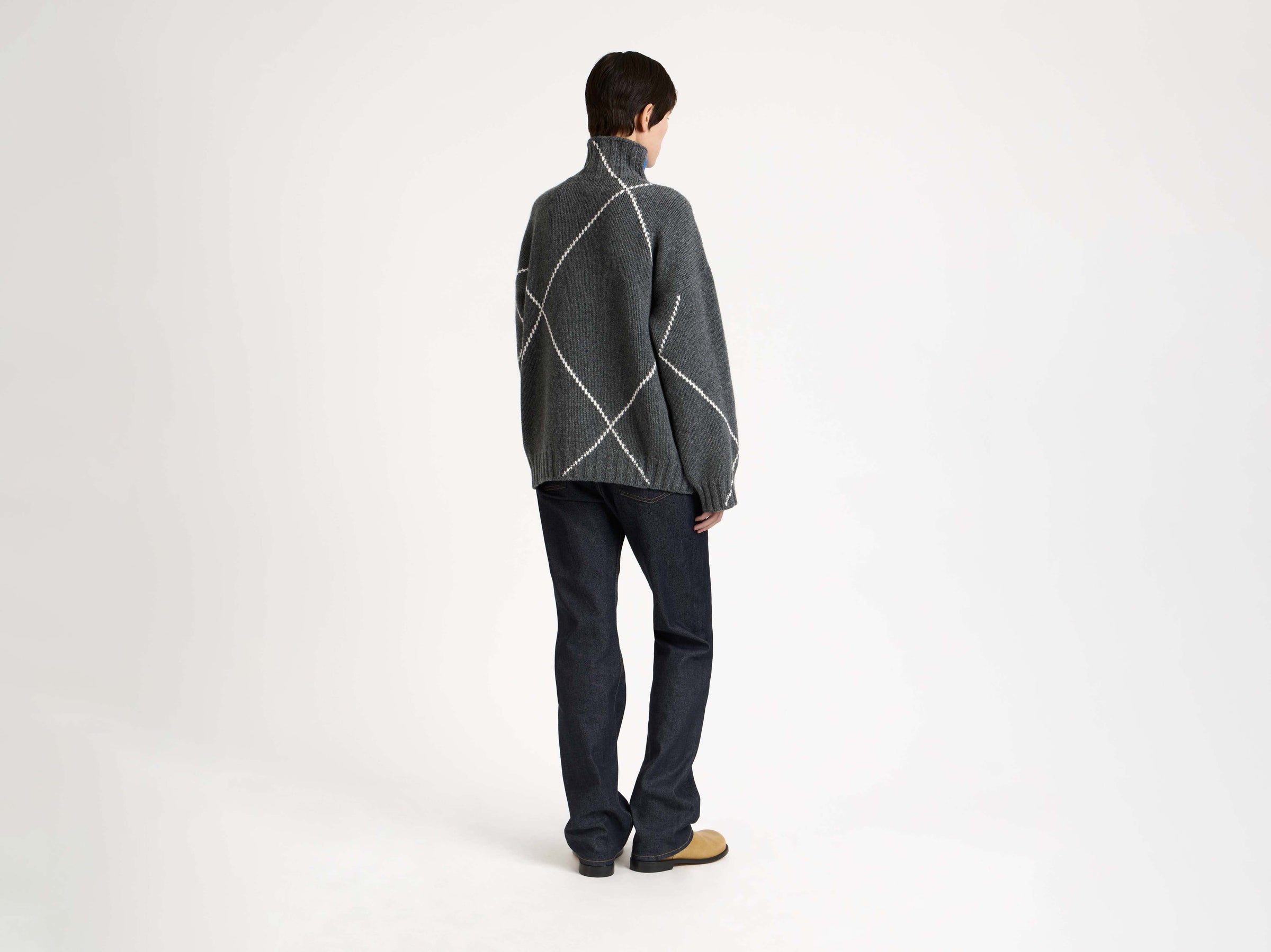 jwa x pringle turtle neck jumper charcoal melange Model Back 3