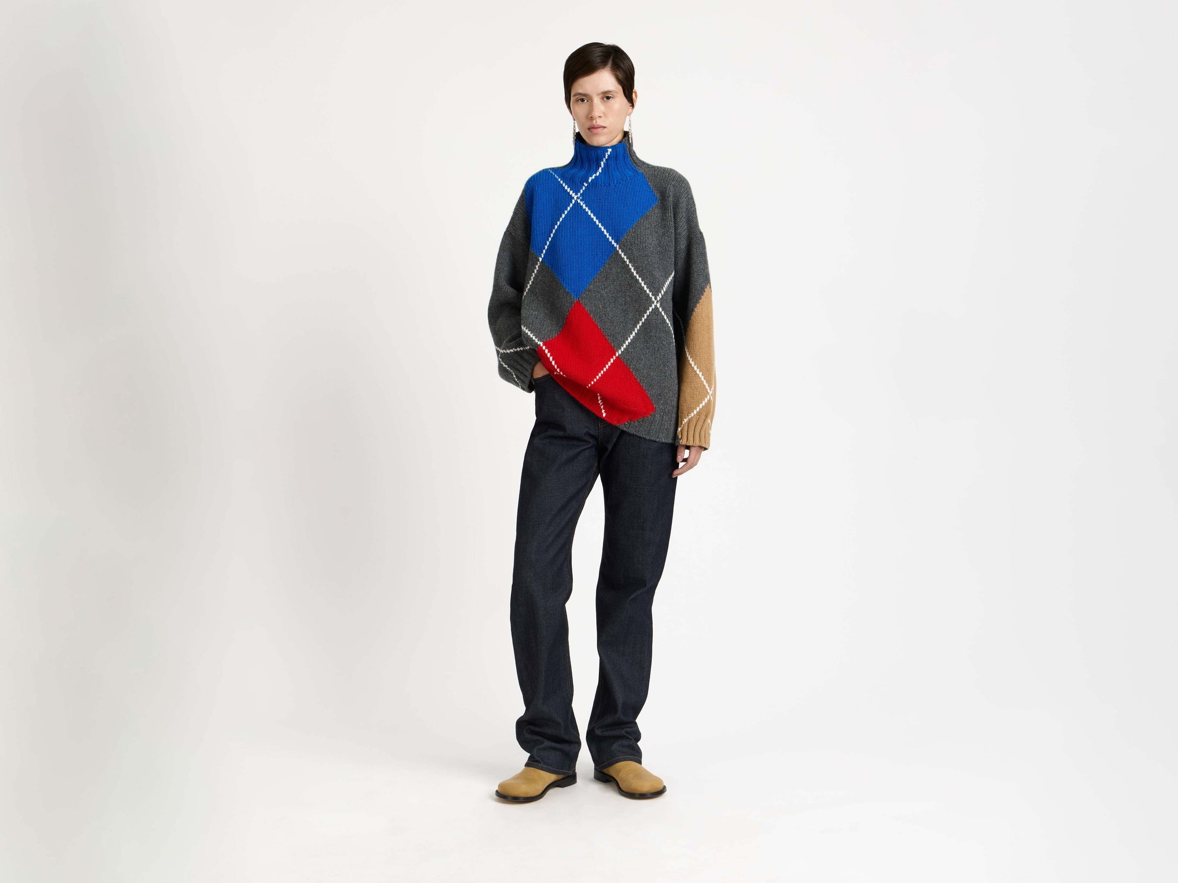 jwa x pringle turtle neck jumper charcoal melange Model Front 4