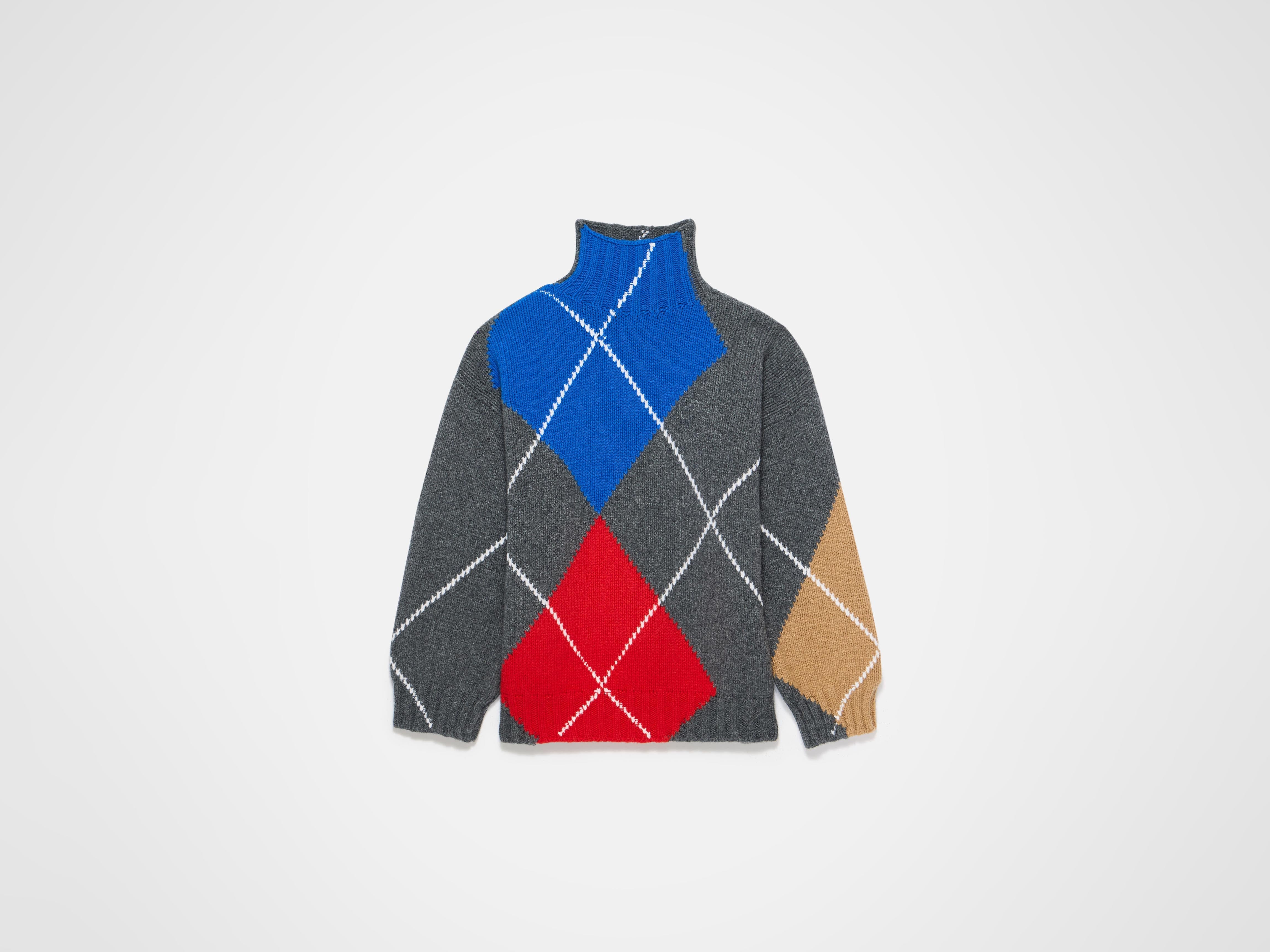 WOMENS JW ANDERSON X PRINGLE TURTLE-NECK ARGYLE JUMPER IN CHARCOAL