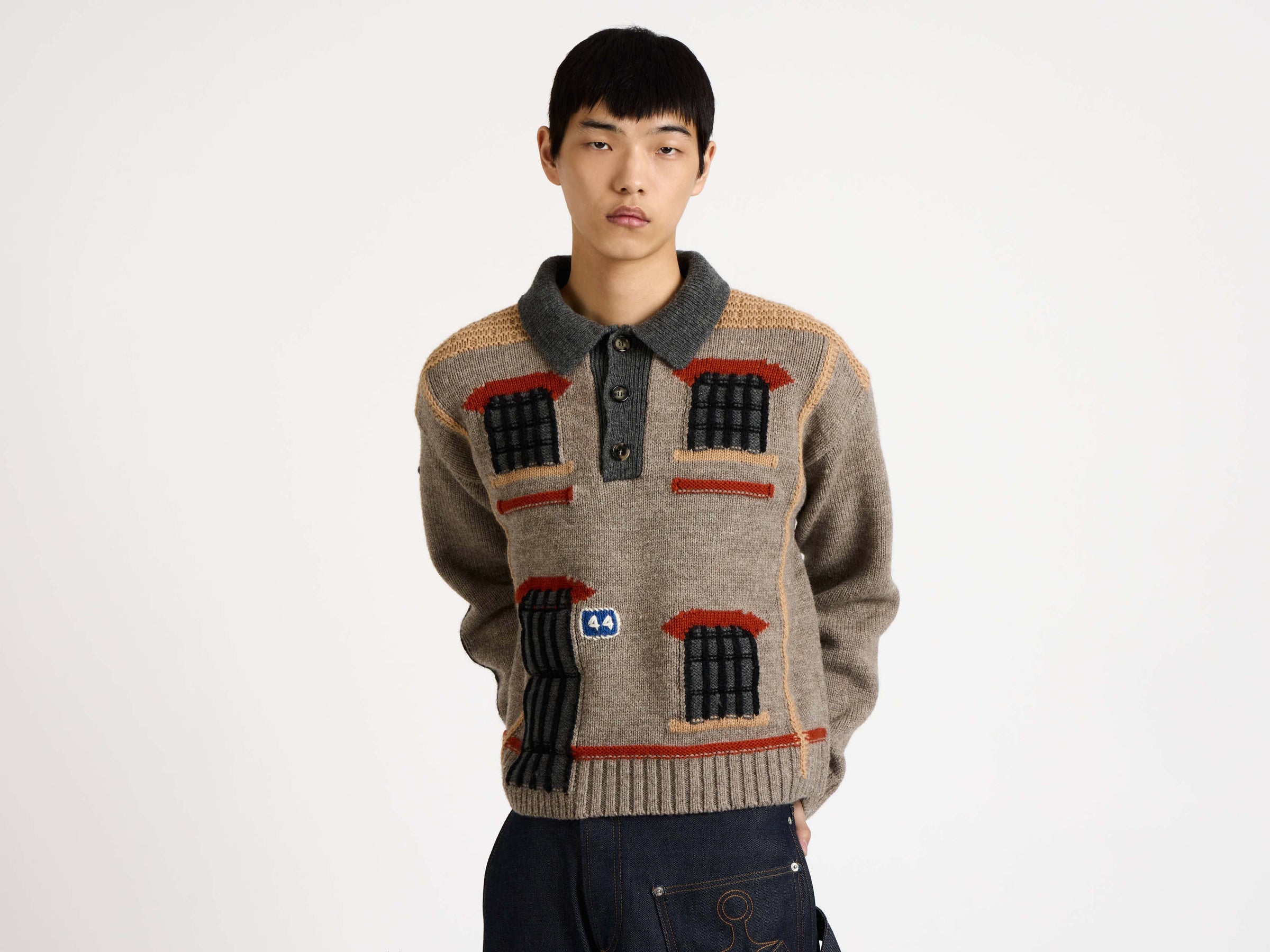 house polo jumper beige melange 1 Model Front 5