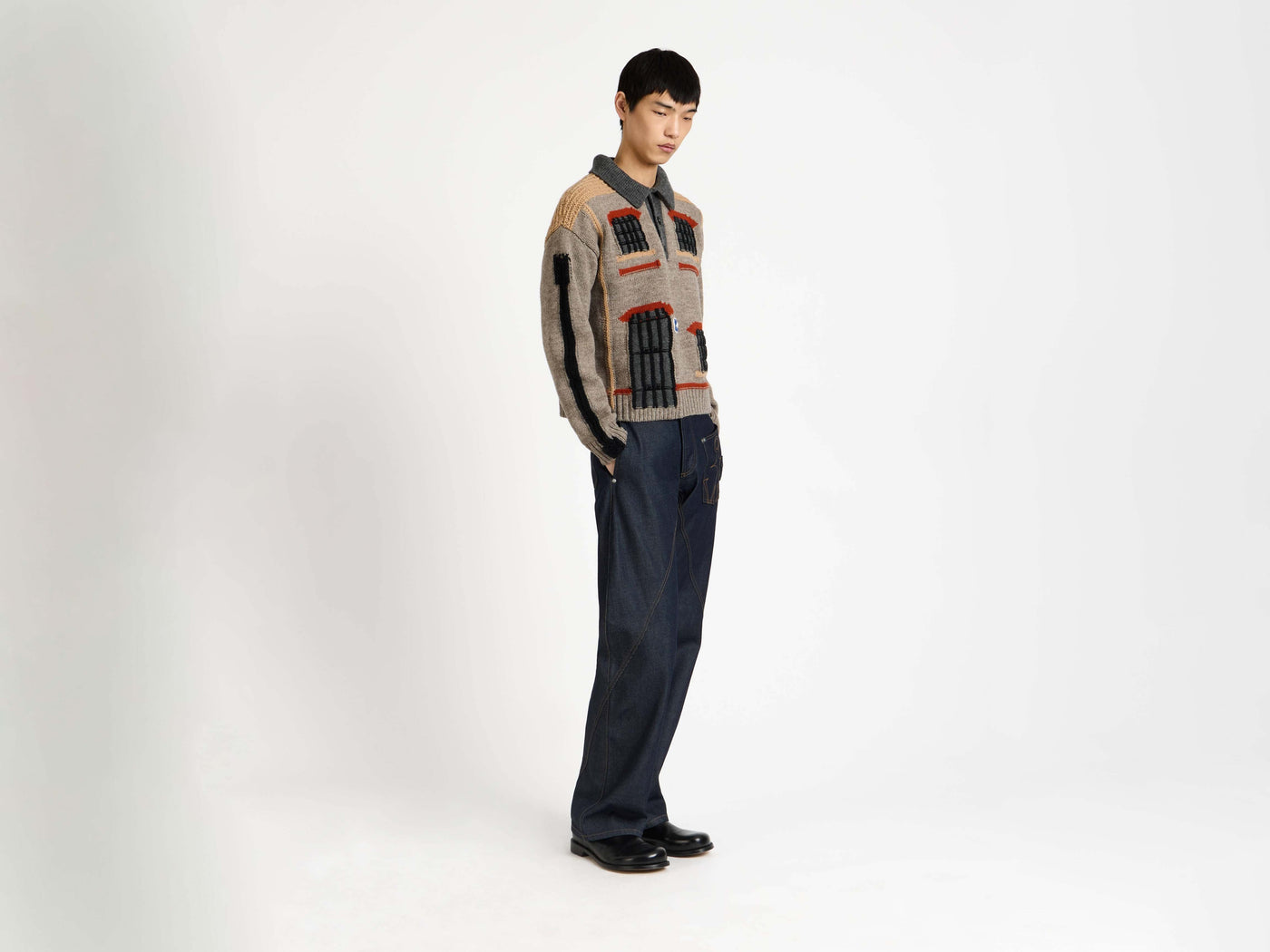 house polo jumper beige melange 1 Model Front 3