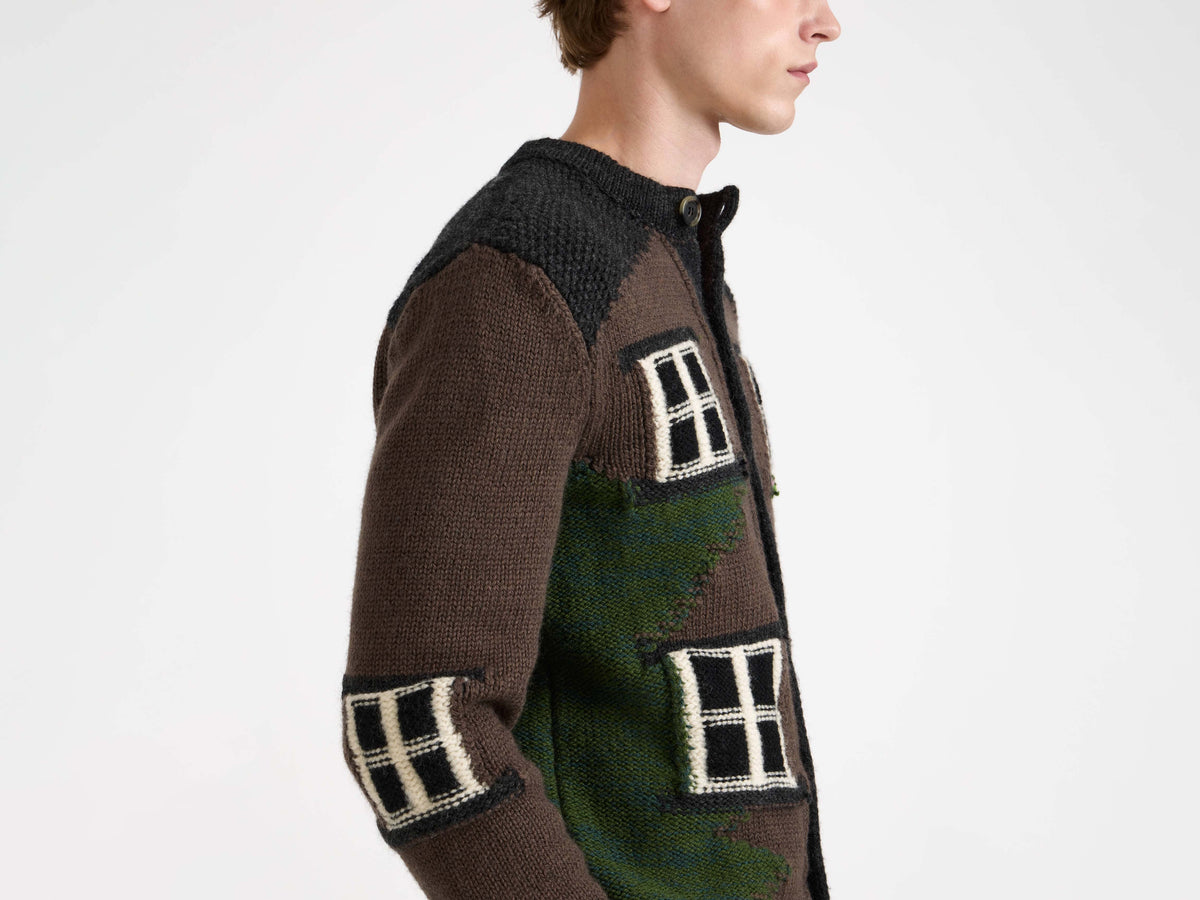 MENS HOUSE POLO CARDIGAN IN CHESTNUT BROWN in CHESTNUT 