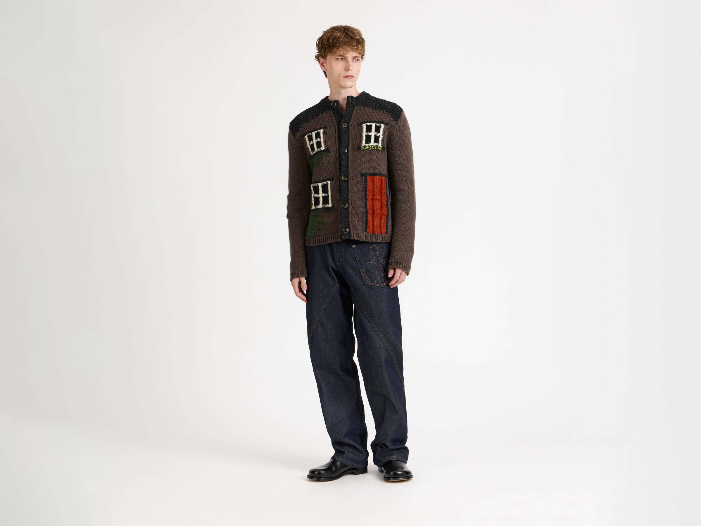 house polo cardigan chestnut Model Front 5