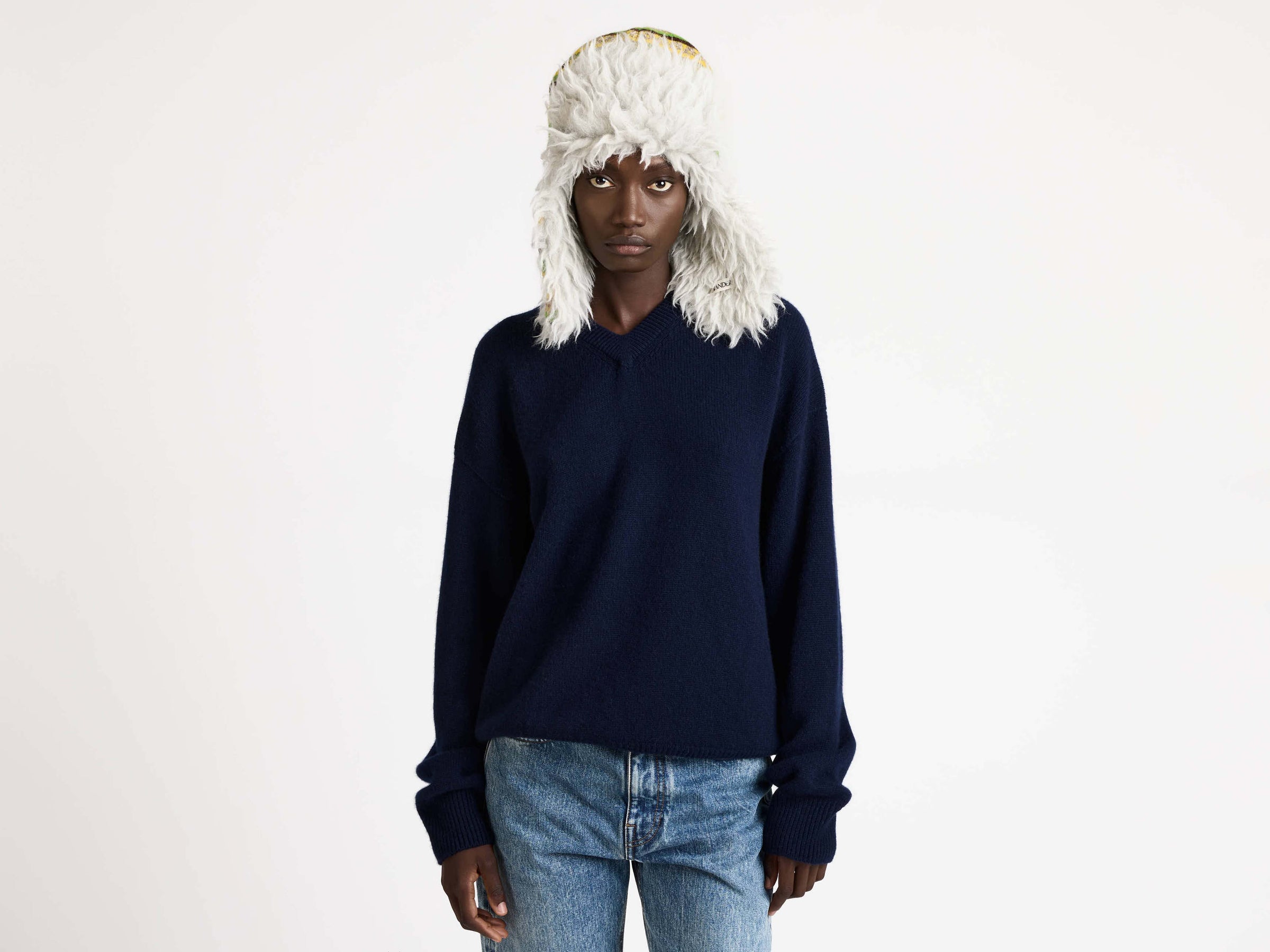 stripe fur hat marigold Model Front 4