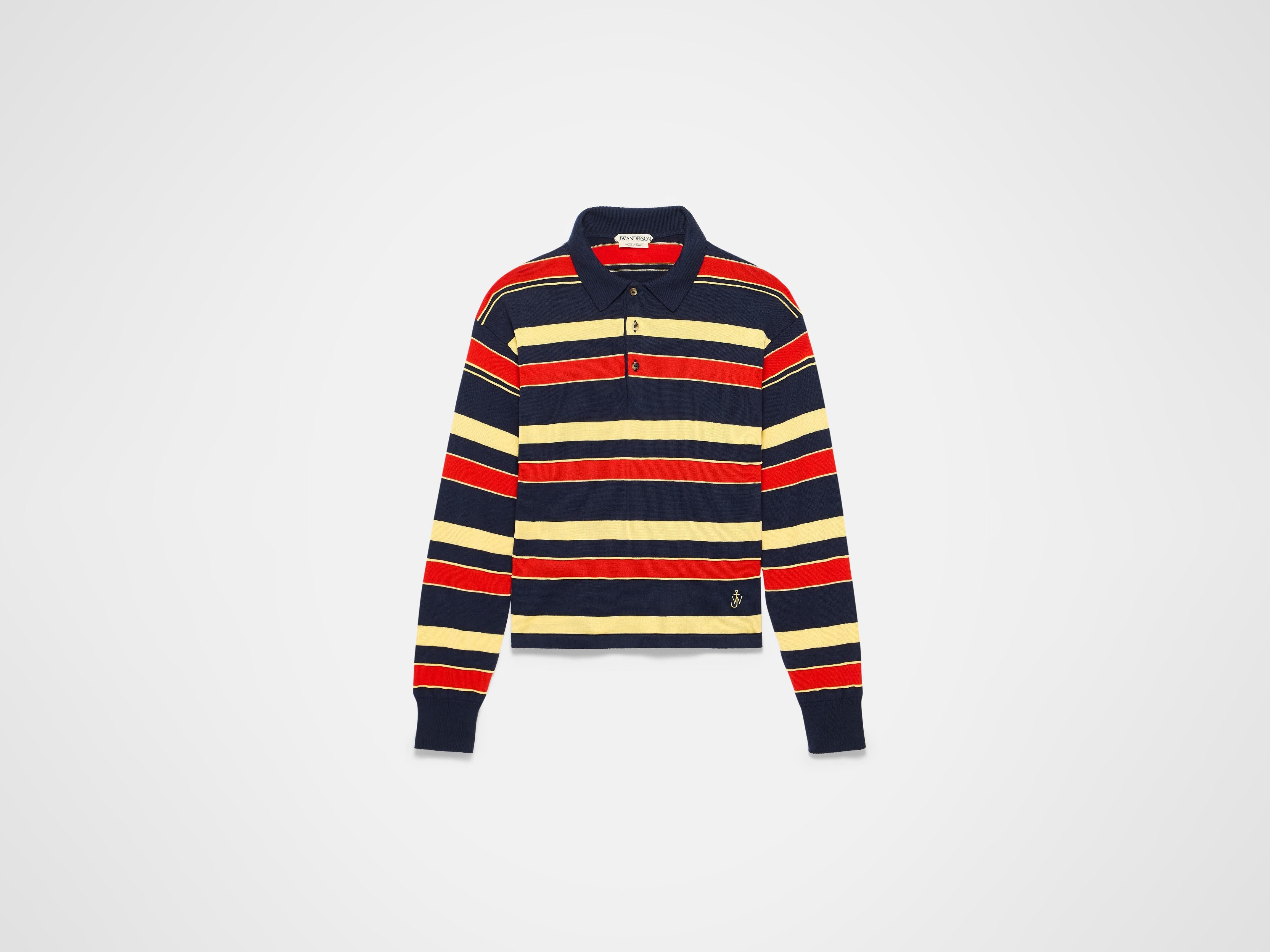 MENS KNITTED STRIPED RUGBY POLO TOP IN NAVY in NAVY