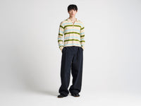 MENS KNITTED STRIPED RUGBY POLO TOP IN IVORY