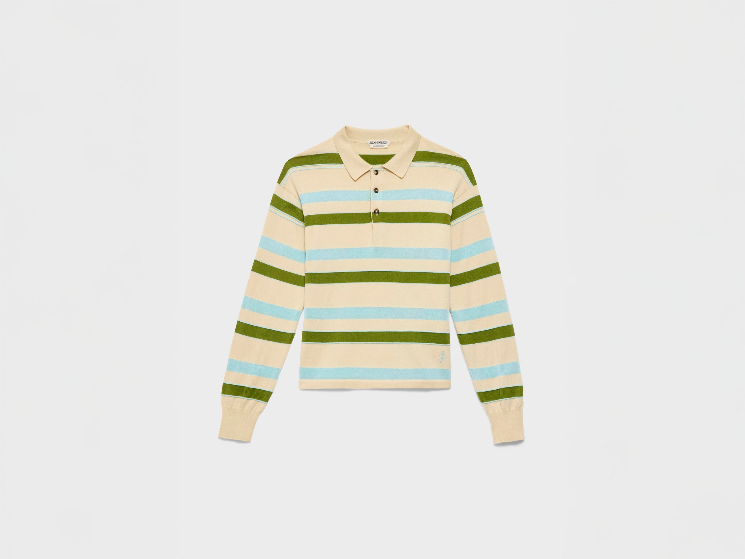 MENS KNITTED STRIPED RUGBY POLO TOP IN IVORY