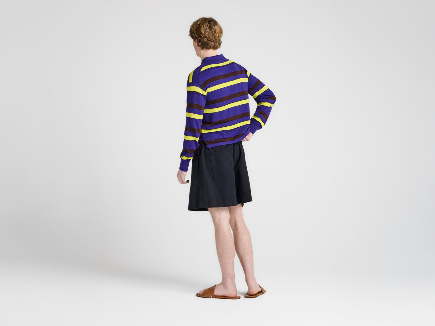 MENS KNITTED STRIPED RUGBY POLO TOP IN ULTRAVIOLET