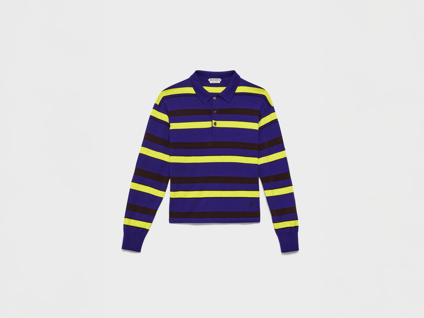 MENS KNITTED STRIPED RUGBY POLO TOP IN ULTRAVIOLET