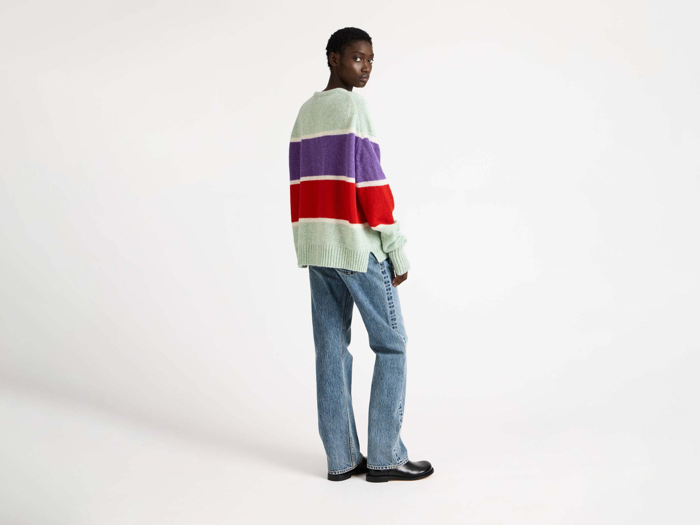 CONTRAST STRIPED CREW NECK JUMPER IN MINT