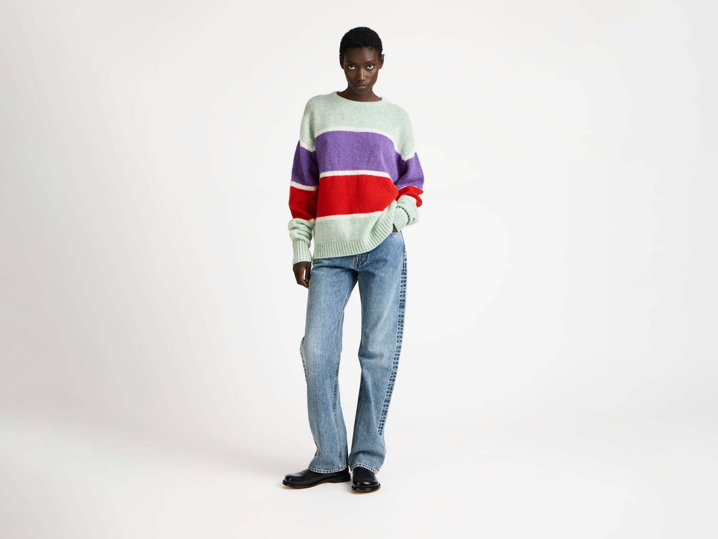stripe crew neck jumper mint Model Front 5