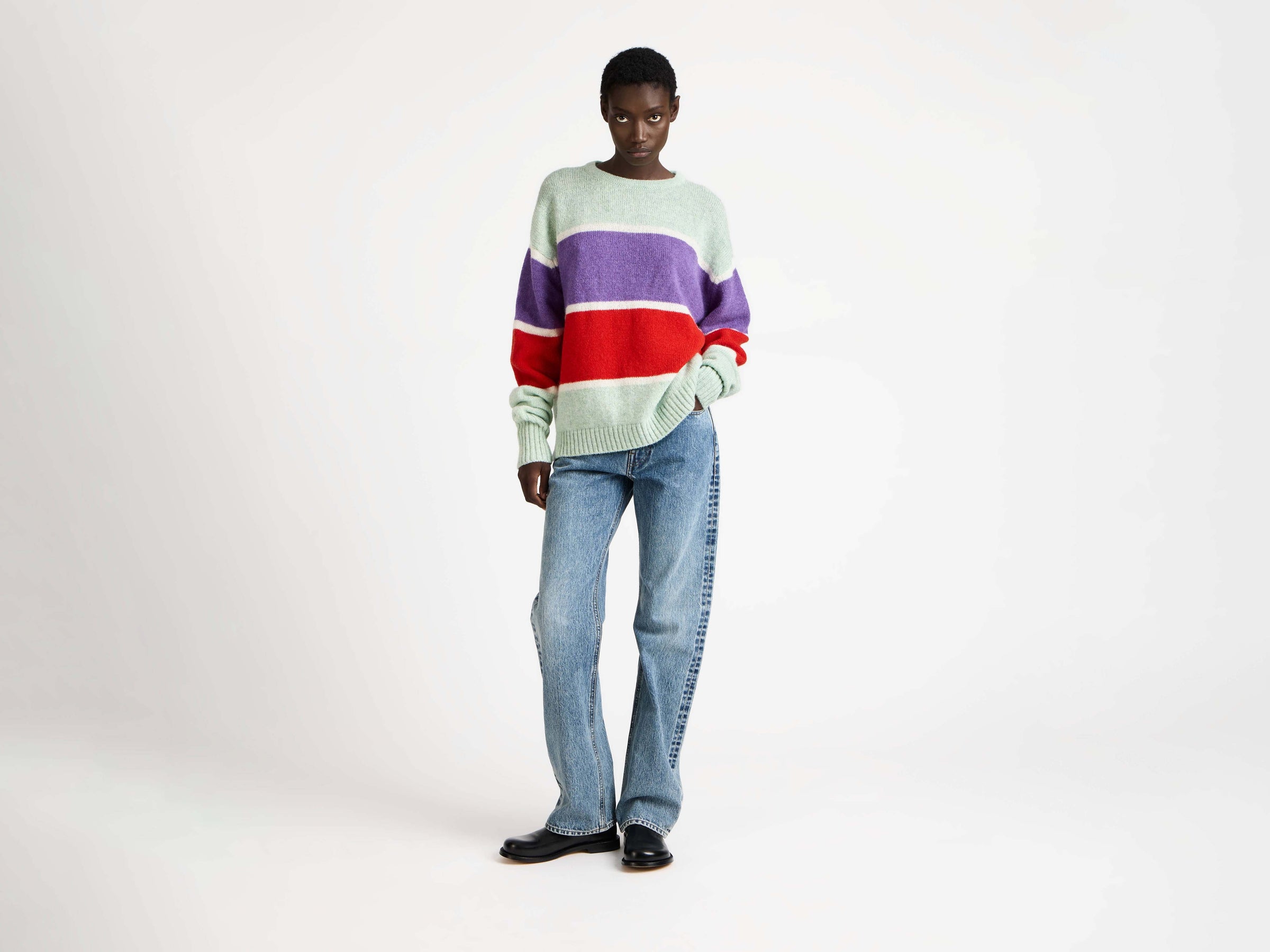 stripe crew neck jumper mint Model Front 5