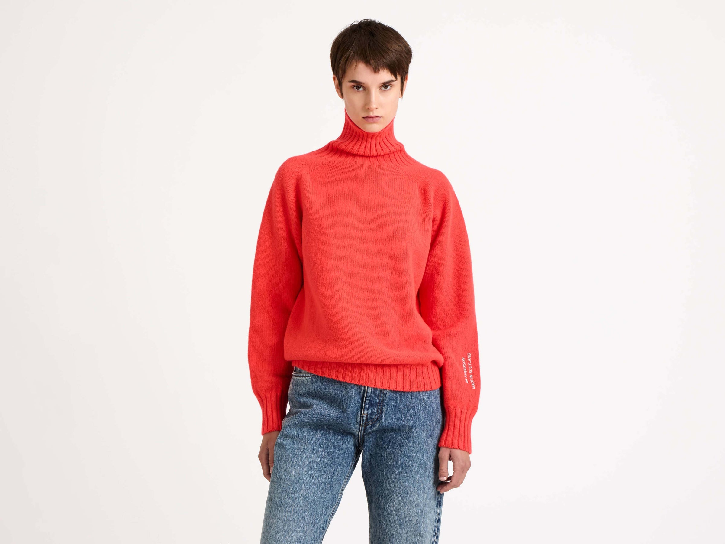 turtle neck jumper neon orange 1 Model Detail 3