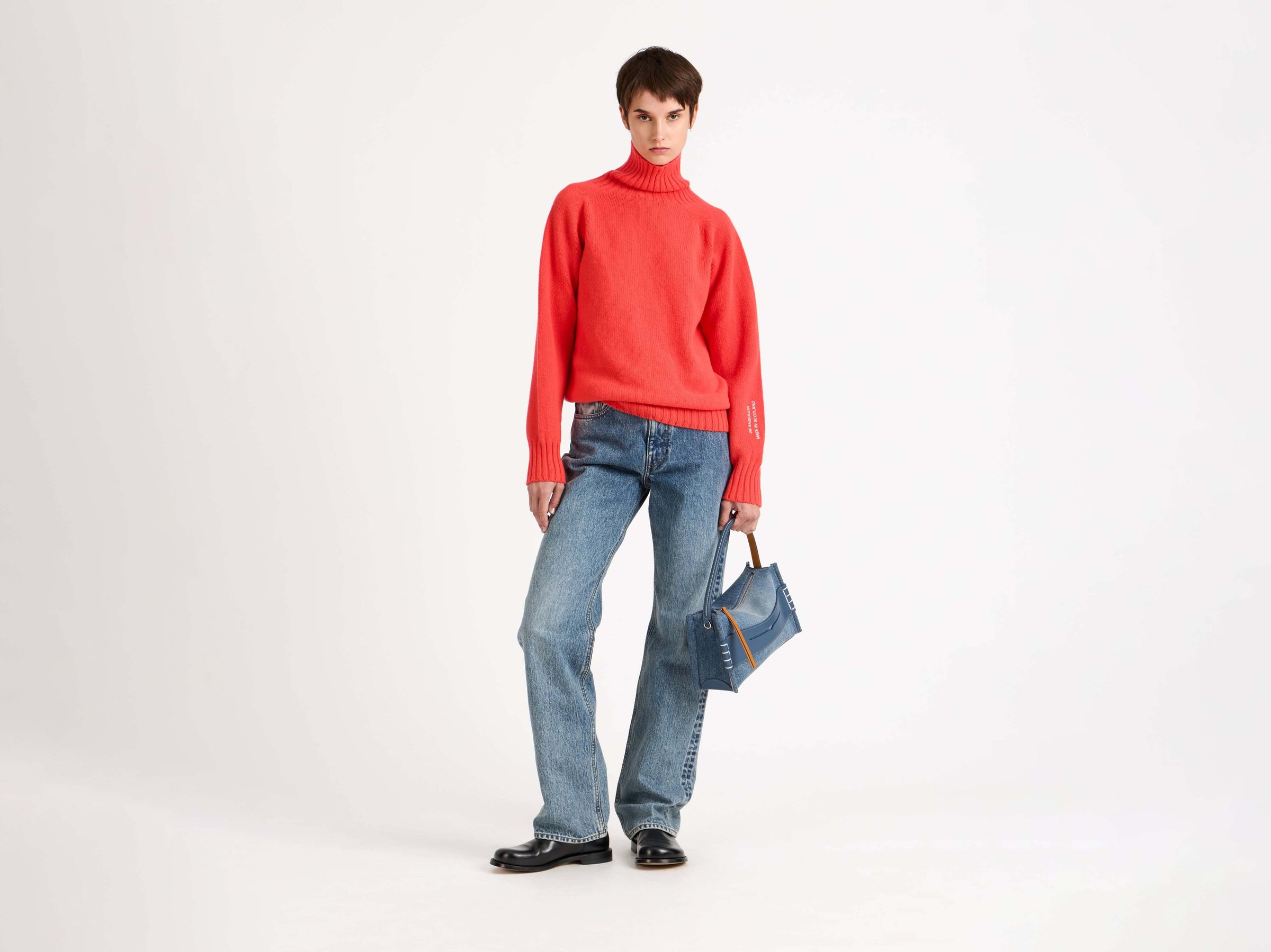 turtle neck jumper neon orange 1 Model Front 5