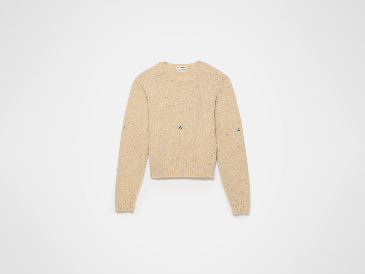 sleeve embroidered crew neck jumper oatmeal melange Product Front 6