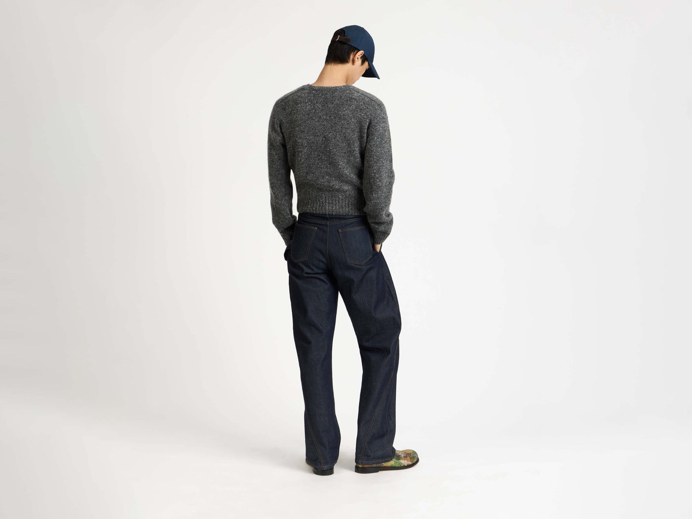 SLEEVE EMBROIDERED CREW NECK JUMPER IN CHARCOAL MELANGE