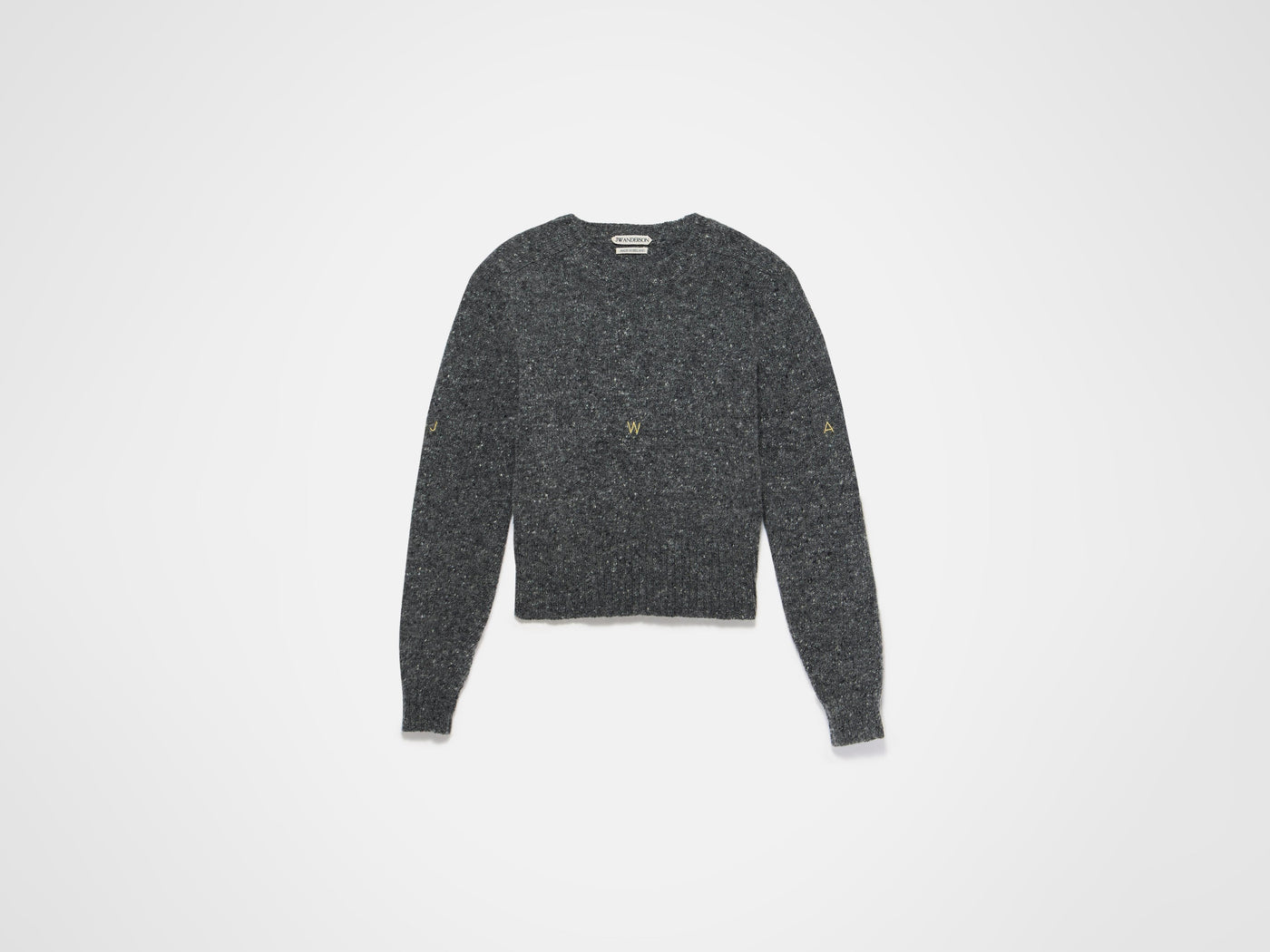 sleeve embroidered crew neck jumper charcoal melange Product Front 7