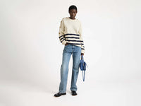 BUTTONED SLEEVE BRETON JUMPER IN IVORY