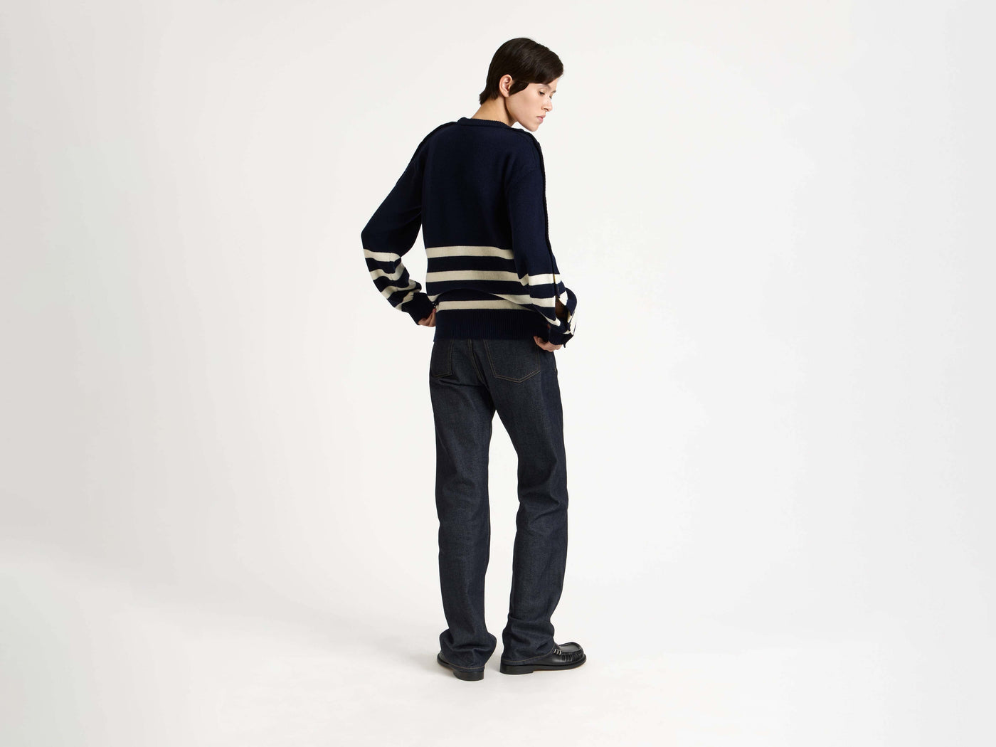 buttoned sleeve breton jumper navy 1 Model Back 5