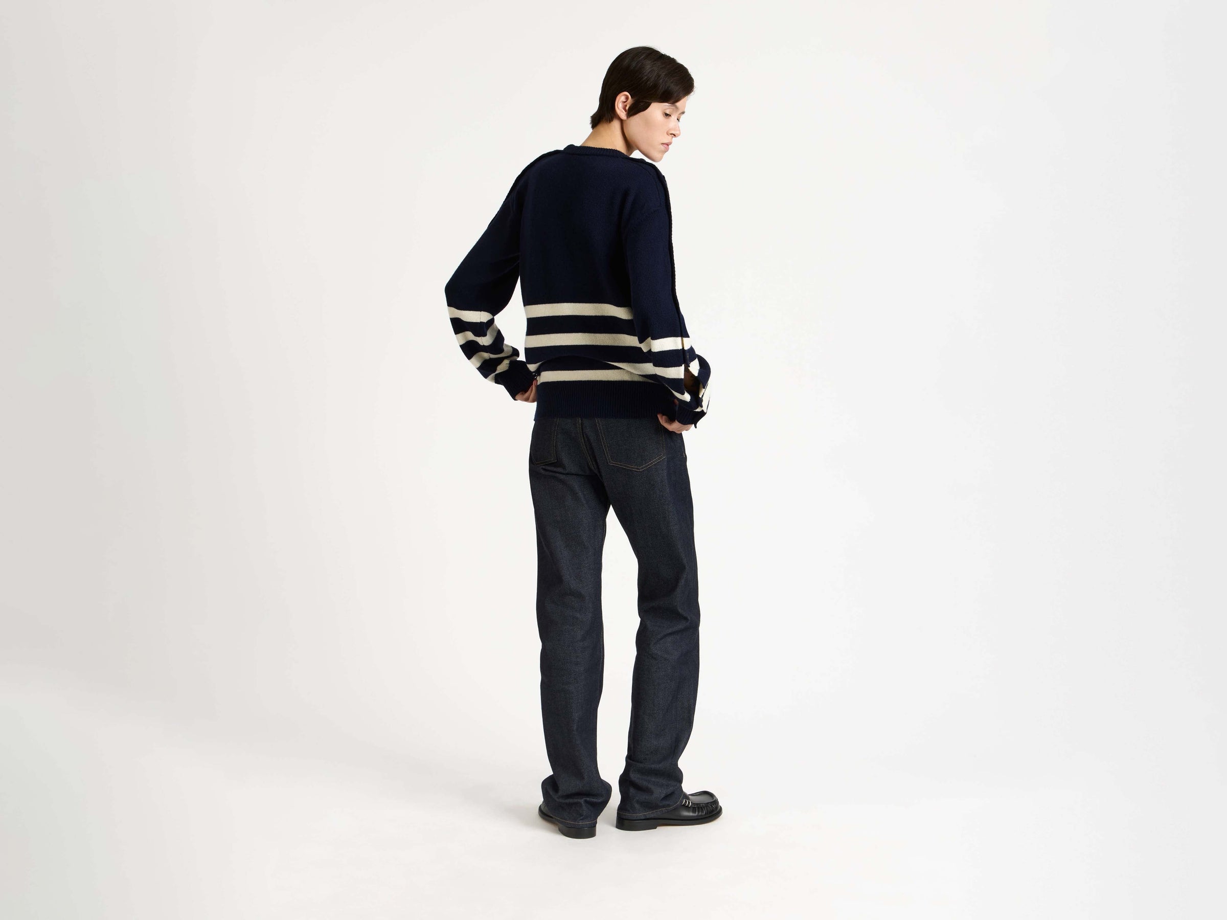 buttoned sleeve breton jumper navy 1 Model Back 5