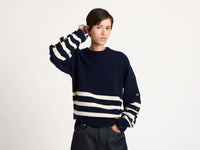 buttoned sleeve breton jumper navy 1 Model Detail 1
