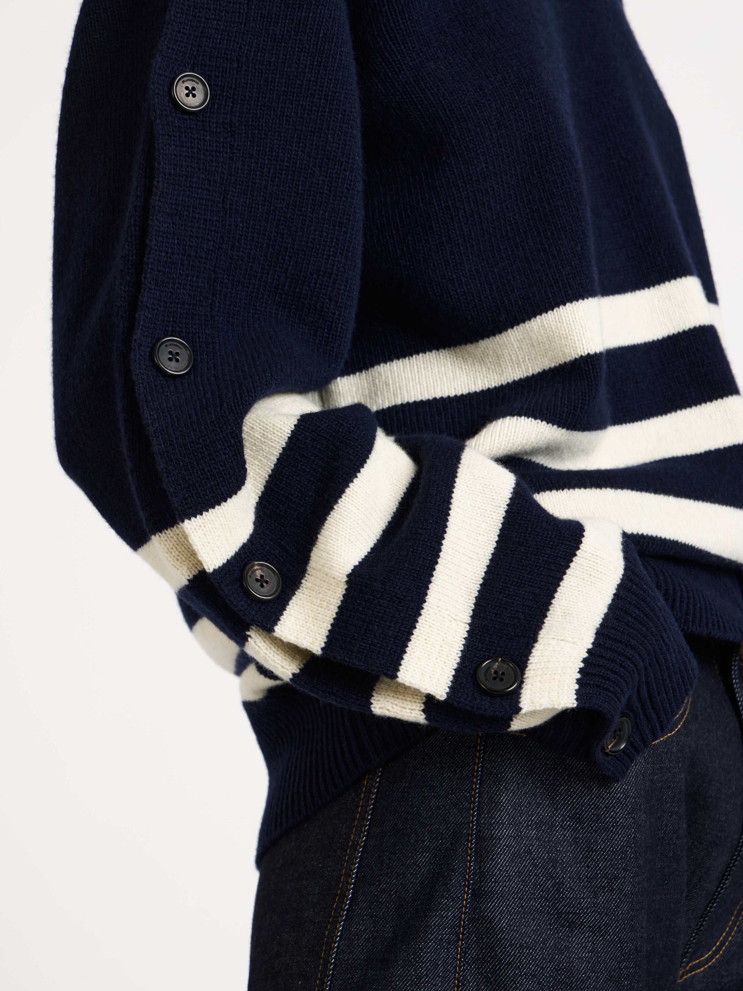 buttoned sleeve breton jumper navy 1 Model Detail 8