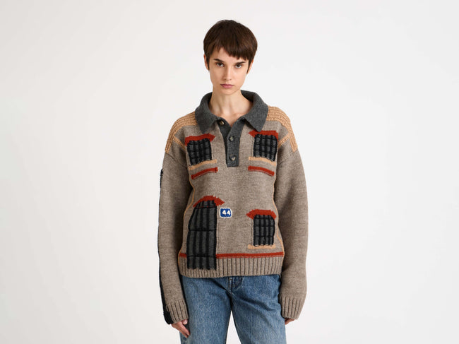HOUSE POLO JUMPER IN BEIGE MELANGE