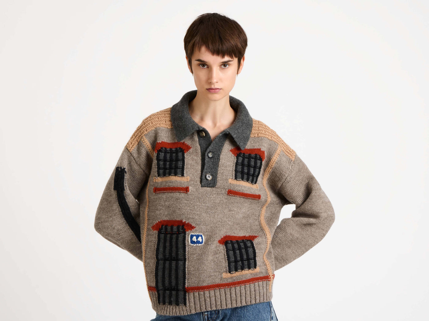house polo jumper beige melange Model Detail 3