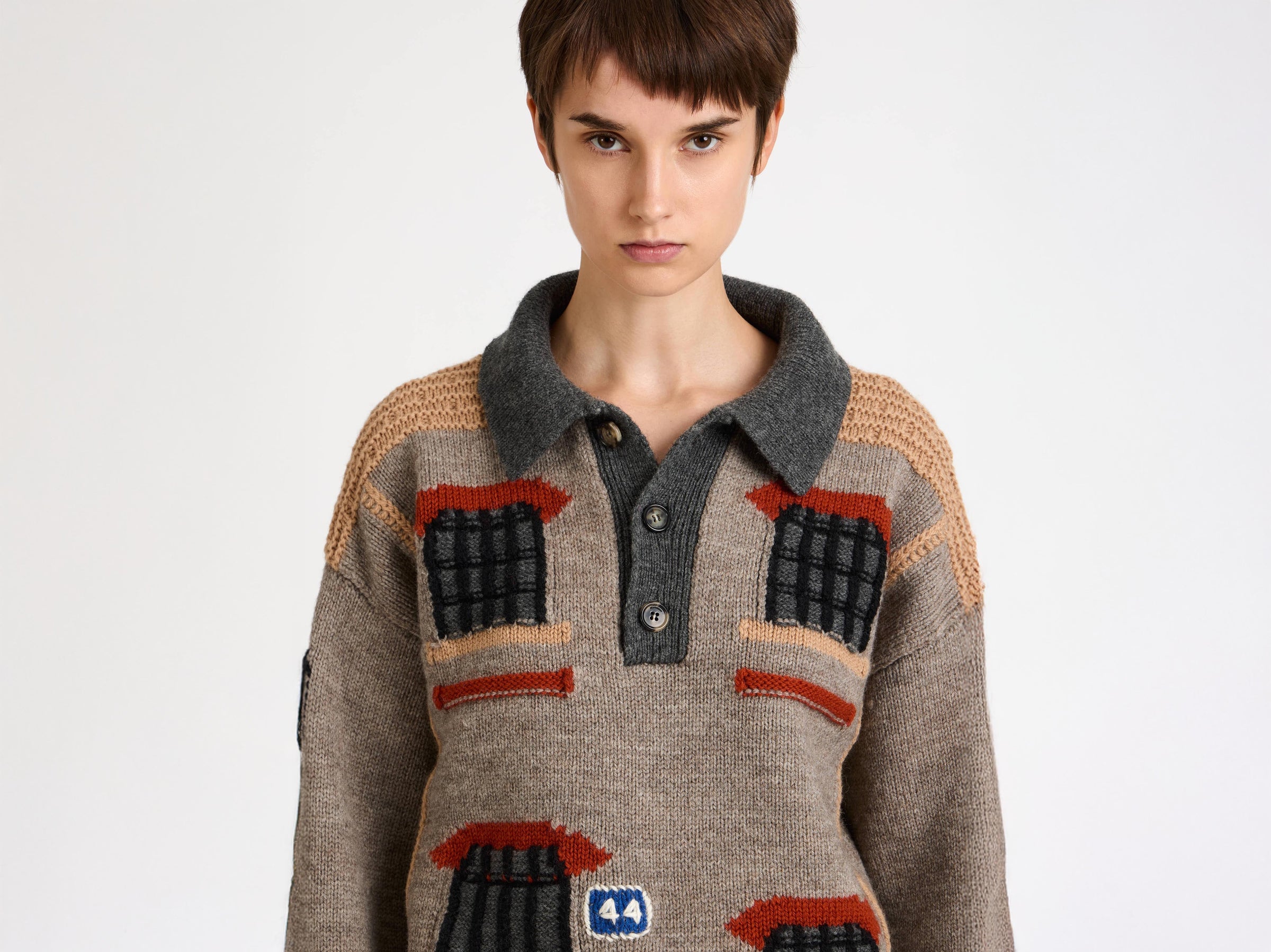 house polo jumper beige melange Model Detail 4