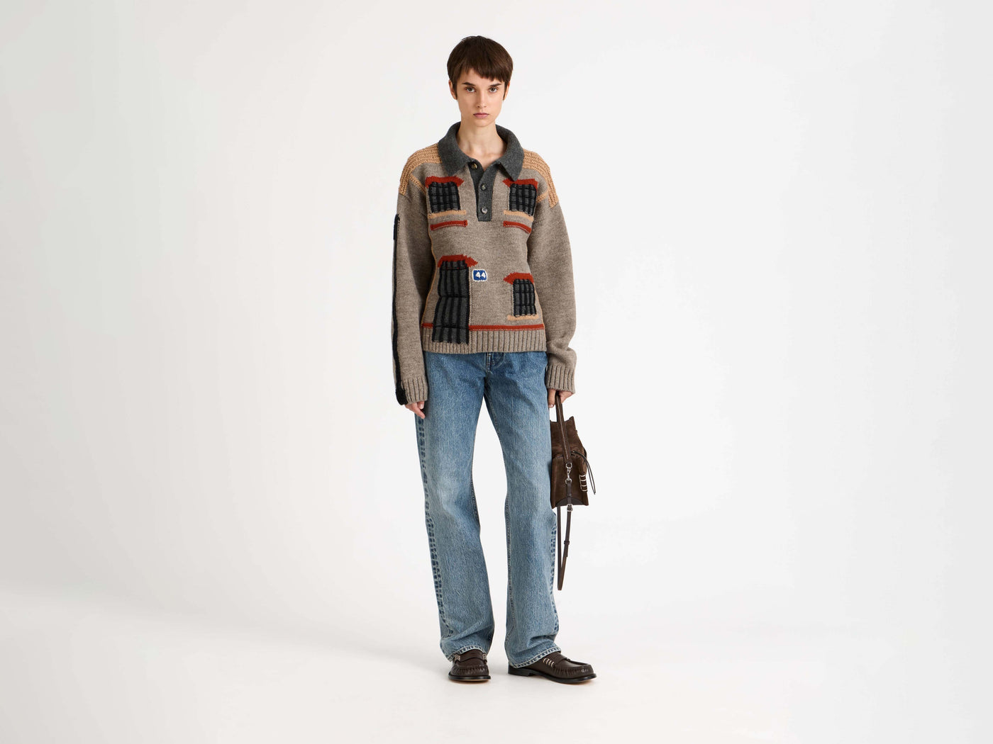 house polo jumper beige melange Model Front 5