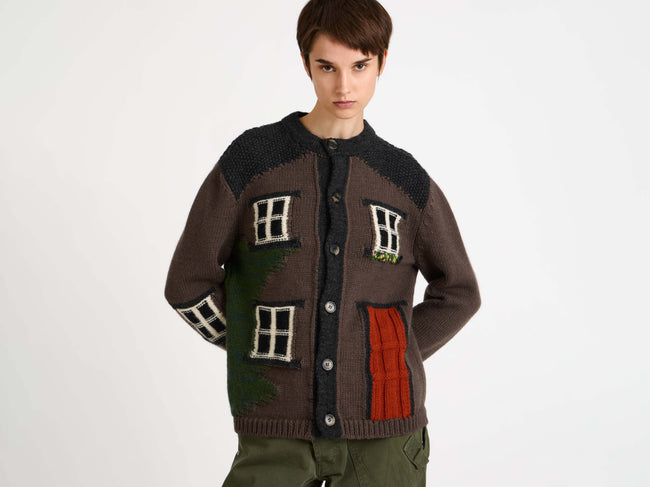 HOUSE POLO CARDIGAN IN CHESTNUT BROWN
