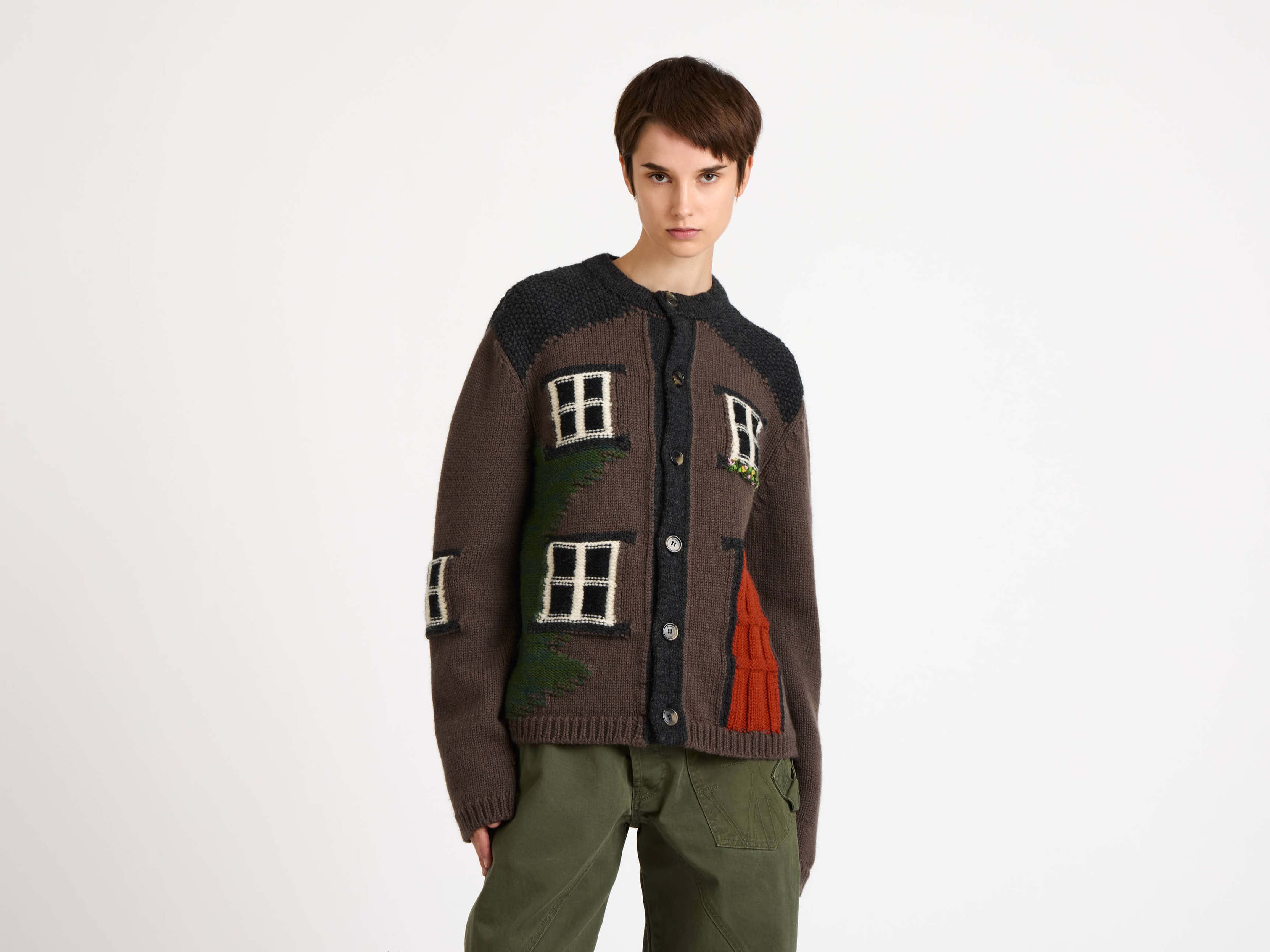 WOMENS HOUSE POLO CARDIGAN IN CHESTNUT BROWN in CHESTNUT