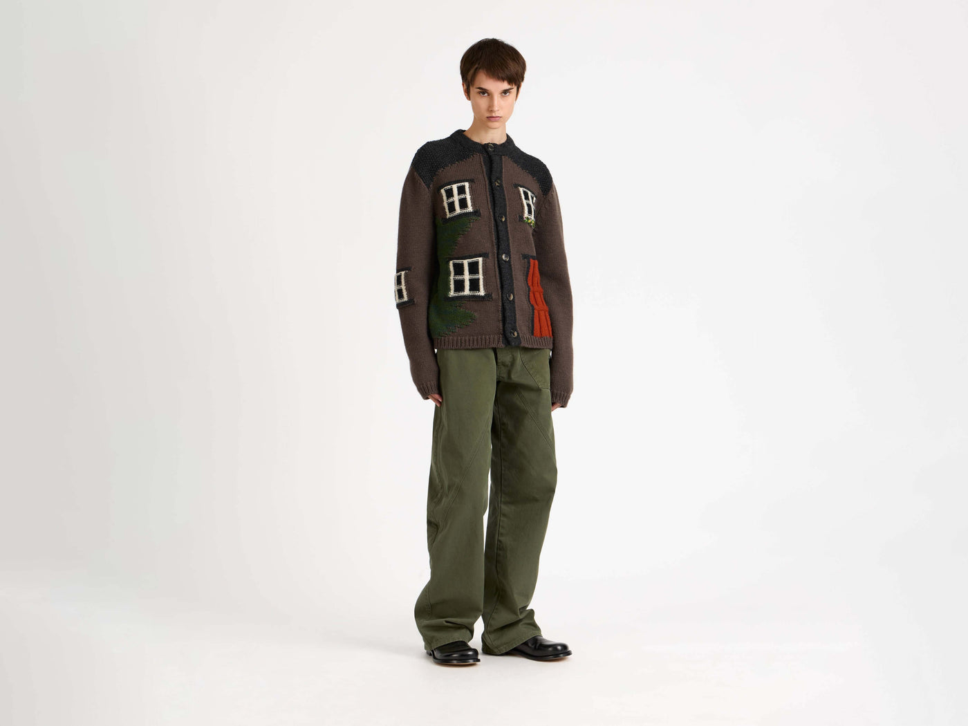 house polo cardigan chestnut 1 Model Front 5