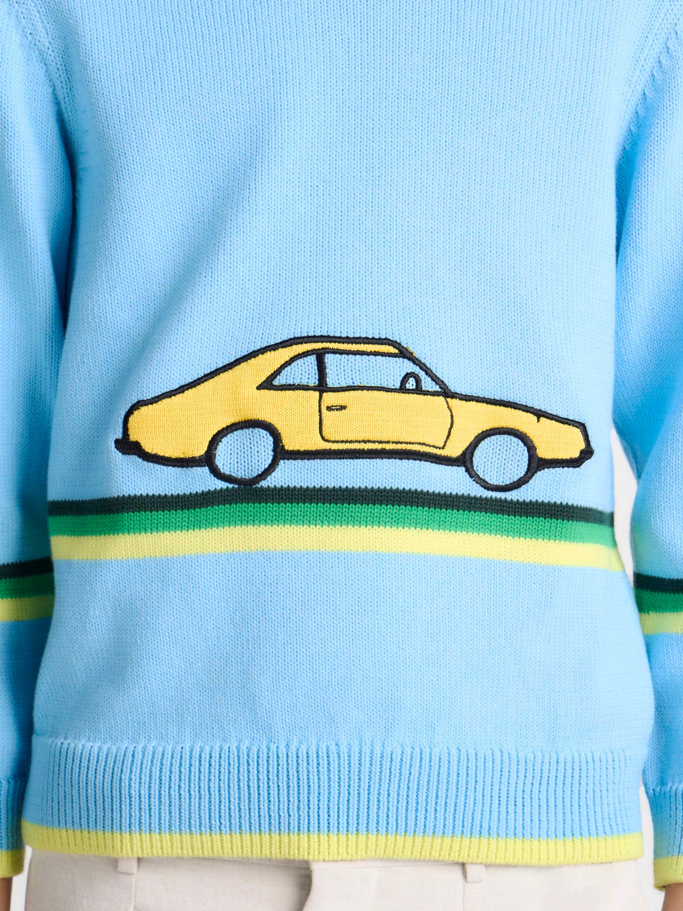 MENS CROCHETED CAR JUMPER IN SKY BLUE