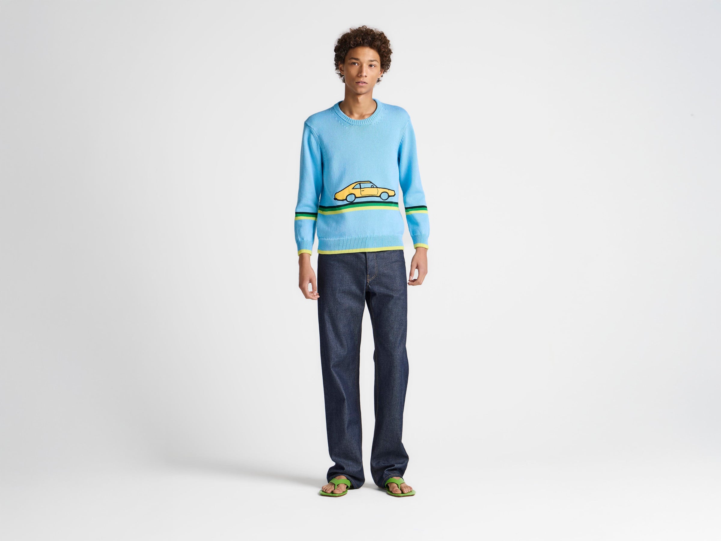 MENS CROCHETED CAR JUMPER IN SKY BLUE